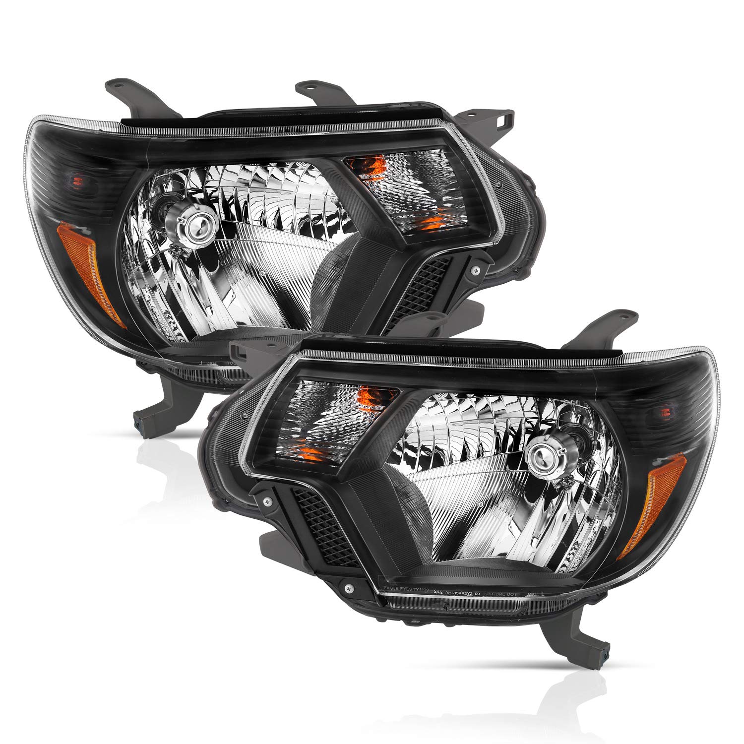 AmeriLite Black Replacement Headlights Assembly Pair for 2012-2015 Toyota Tacoma - Driver & Passenger Side - Perfect for Night Driving & Off-Road Adventures