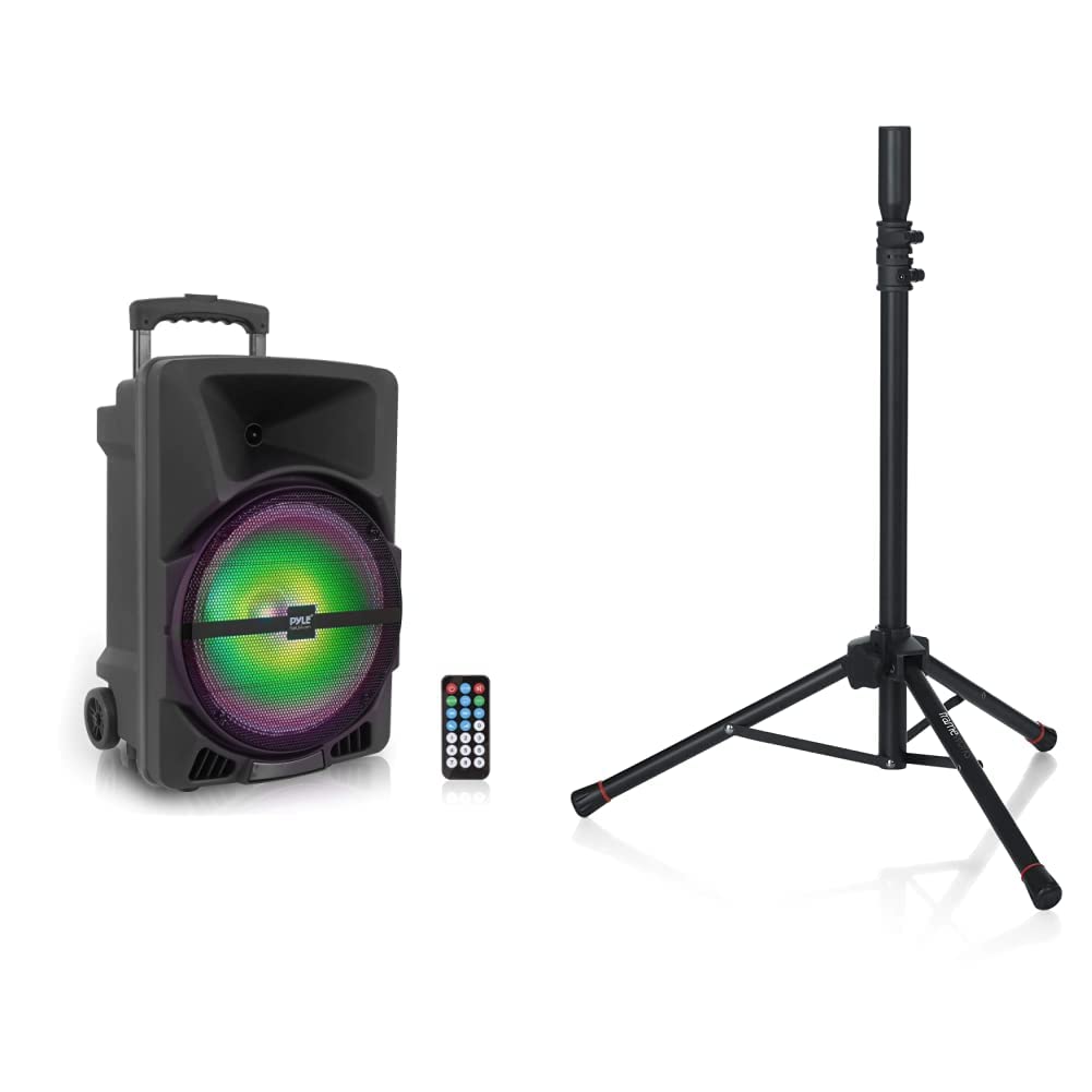 1200W Wireless Portable PA Speaker System with Bluetooth & FM Radio - Lightweight, Compact Design for Outdoor Events, Parties & DJ Performances - Includes Mini Tripod Stand (Model: PPHP1544B & GFWSPK0250)