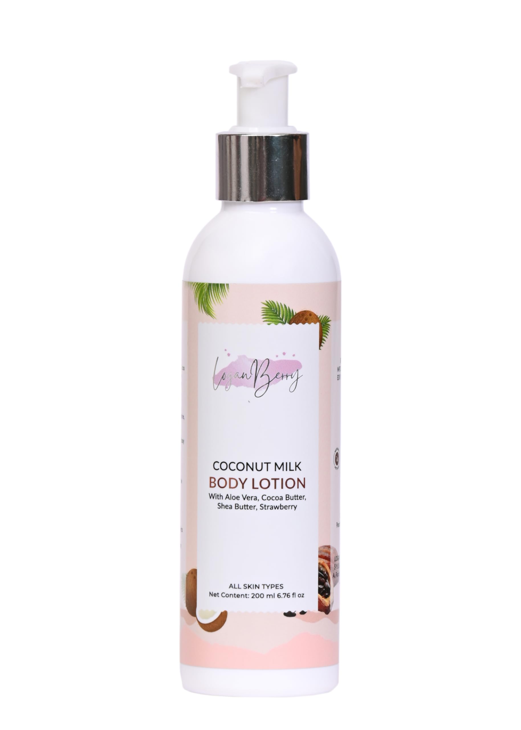 LOGANBERRY Coconut Milk & Aloe Vera Body Lotion with Cocoa Butter & Shea Butter - 100% Natural 48-Hour Moisturizer for All Skin Types - Deep Nourishing Hydration - 200ml - Perfect for Dry Skin & Daily Body Care