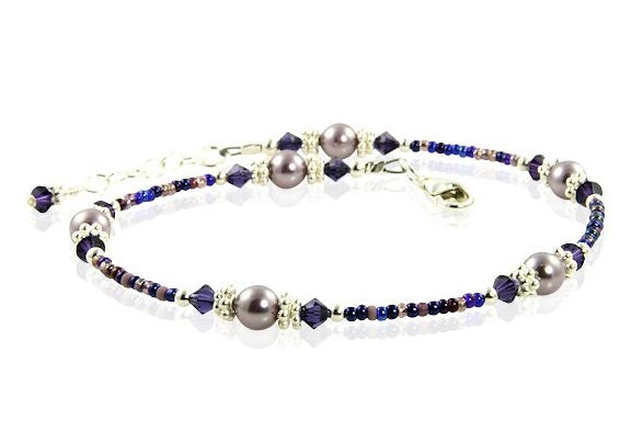 Violet Mauve Crystal Beaded Anklet - Elegant Adjustable Ankle Bracelet for Women | Perfect for Beach, Wedding & Boho Fashion Accessories