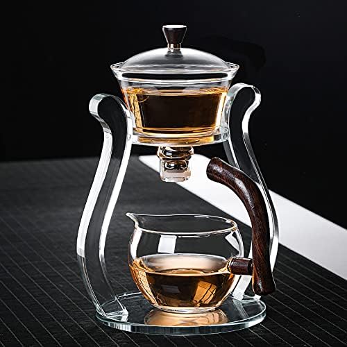 RORA Semi-Automatic Rotating Glass Teapot Set with Infuser - Kungfu Tea Maker for 6 Cups | Perfect for Home Tea Ceremonies, Office Relaxation & Gift Giving