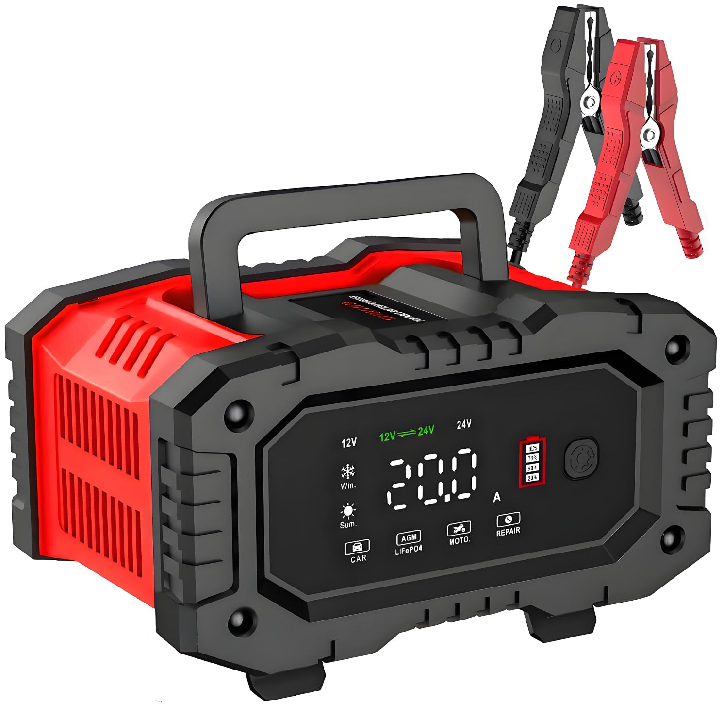 12V/24V Smart Battery Charger for Car, Truck, Motorcycle - Auto Maintenance & Repair