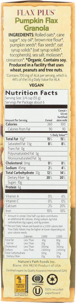 Organic Flax & Pumpkin Granola Cereal - 11.5oz (Pack of 4) | Non-GMO, Gluten-Free Breakfast Cereal | Perfect for Smoothie Bowls, Yogurt Toppings & Healthy Snacking