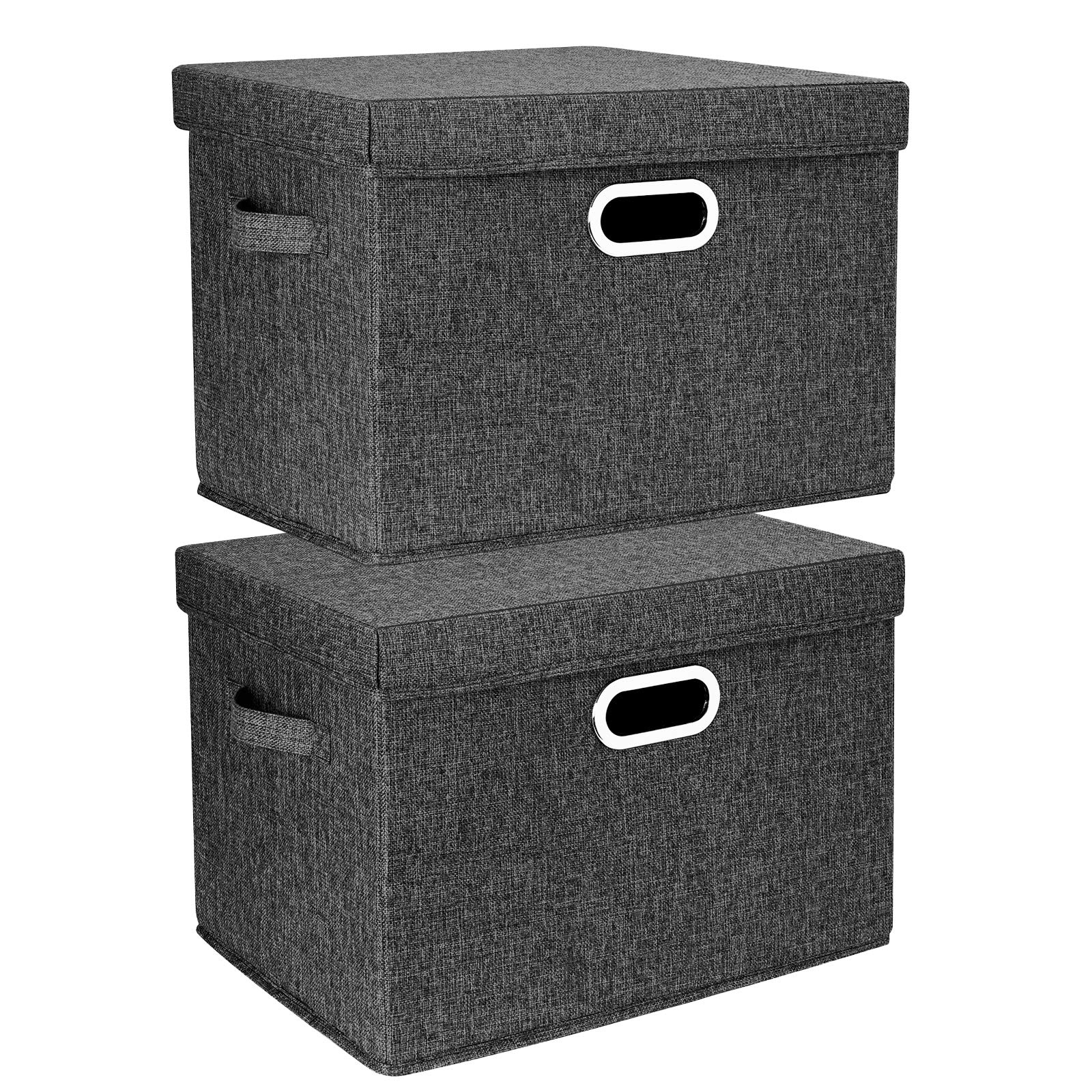 TYEERS Large Collapsible Storage Bins with Lids - 2 Pack Black Foldable Organizer Box for Closet, Clothes, Home & Office Organization - Perfect for Seasonal Storage, Moving, and Space Saving