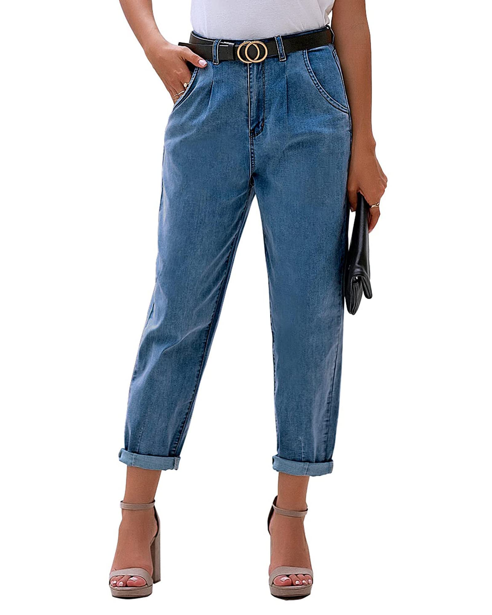 Stylish Women's High Waisted Boyfriend Jeans - Loose Fit Mom Jeans with Stretch | Classic Balloon Denim Pants for Casual Wear & Everyday Outfits