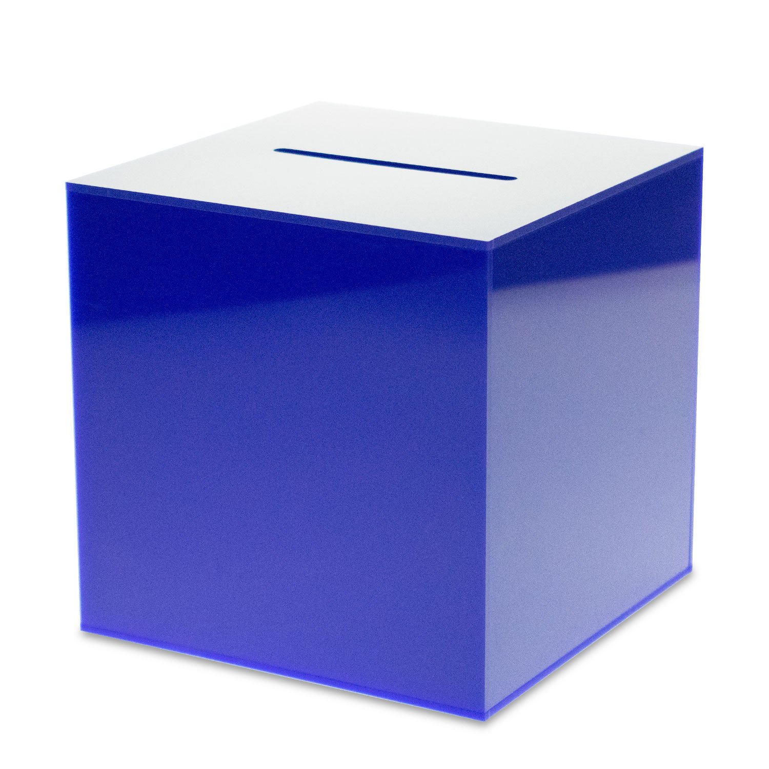 Premium Acrylic Donation Box with Lock - 6 Inch Blue Suggestion Cube for Offices, Schools & Events - Secure Cash Collection Box with Rear Door