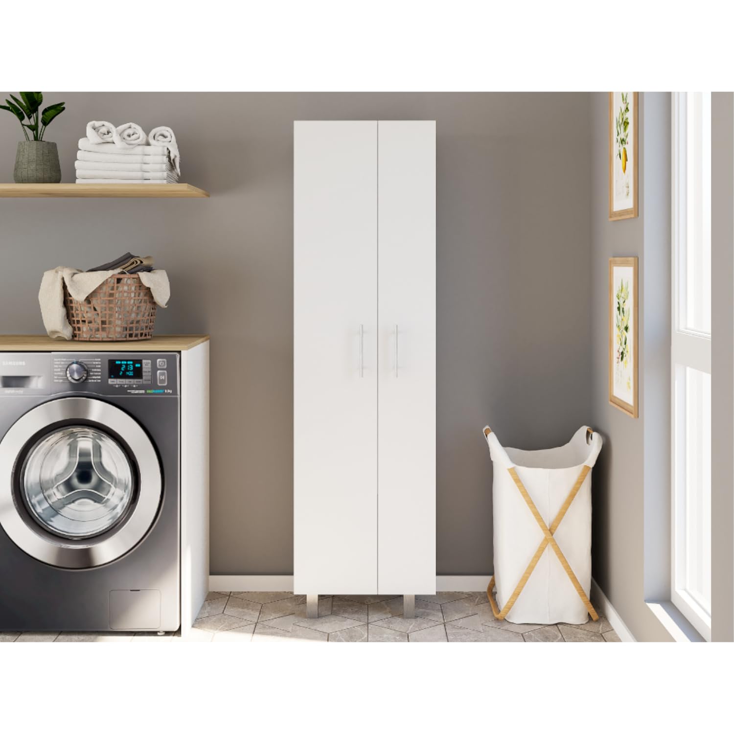White Bacoa Cleaning Cabinet with 5 Shelves & Broom Hangers - 71.3
