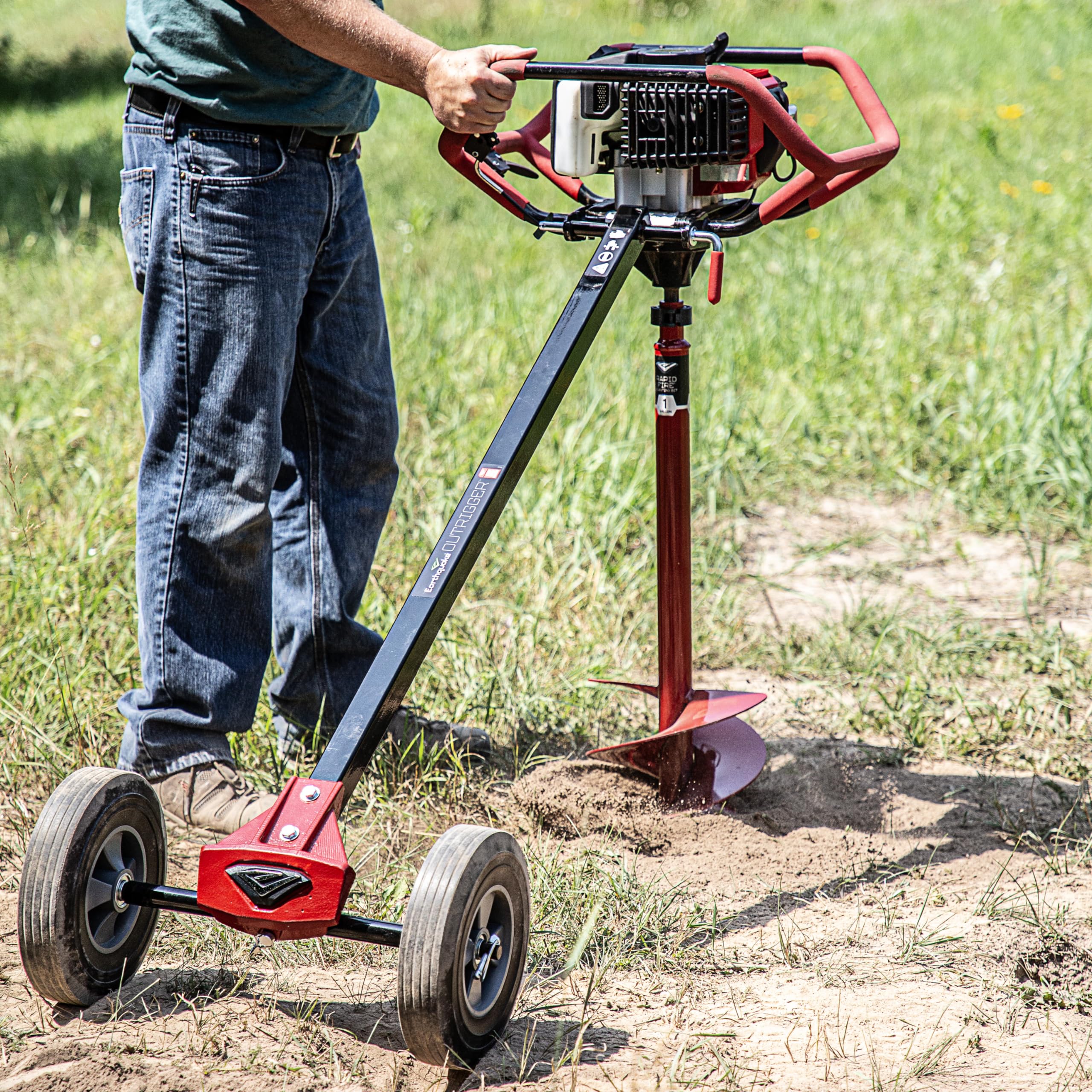 EARTHQUAKE 43099 Outrigger™ Auger Torque Reducer - Tool-Less Connection for Dually Powerhead Model 43101 - Cast Iron Axle Joint & Airless Wheels - Ideal for Landscaping, Construction and Ground Drilling Projects