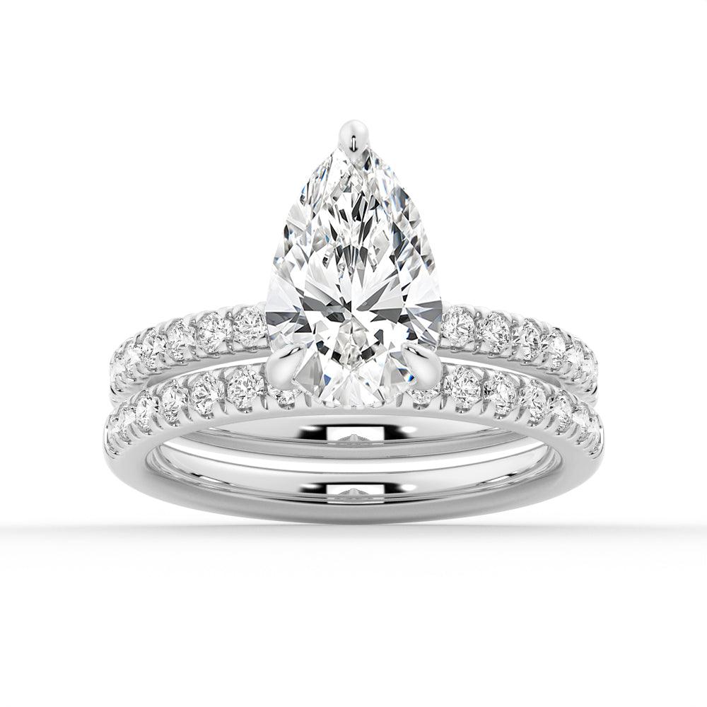Pear Shaped Pavé Band Moissanite Engagement Ring with Hidden Halo Ring Set - Elegant Wedding Jewelry for Brides & Anniversaries