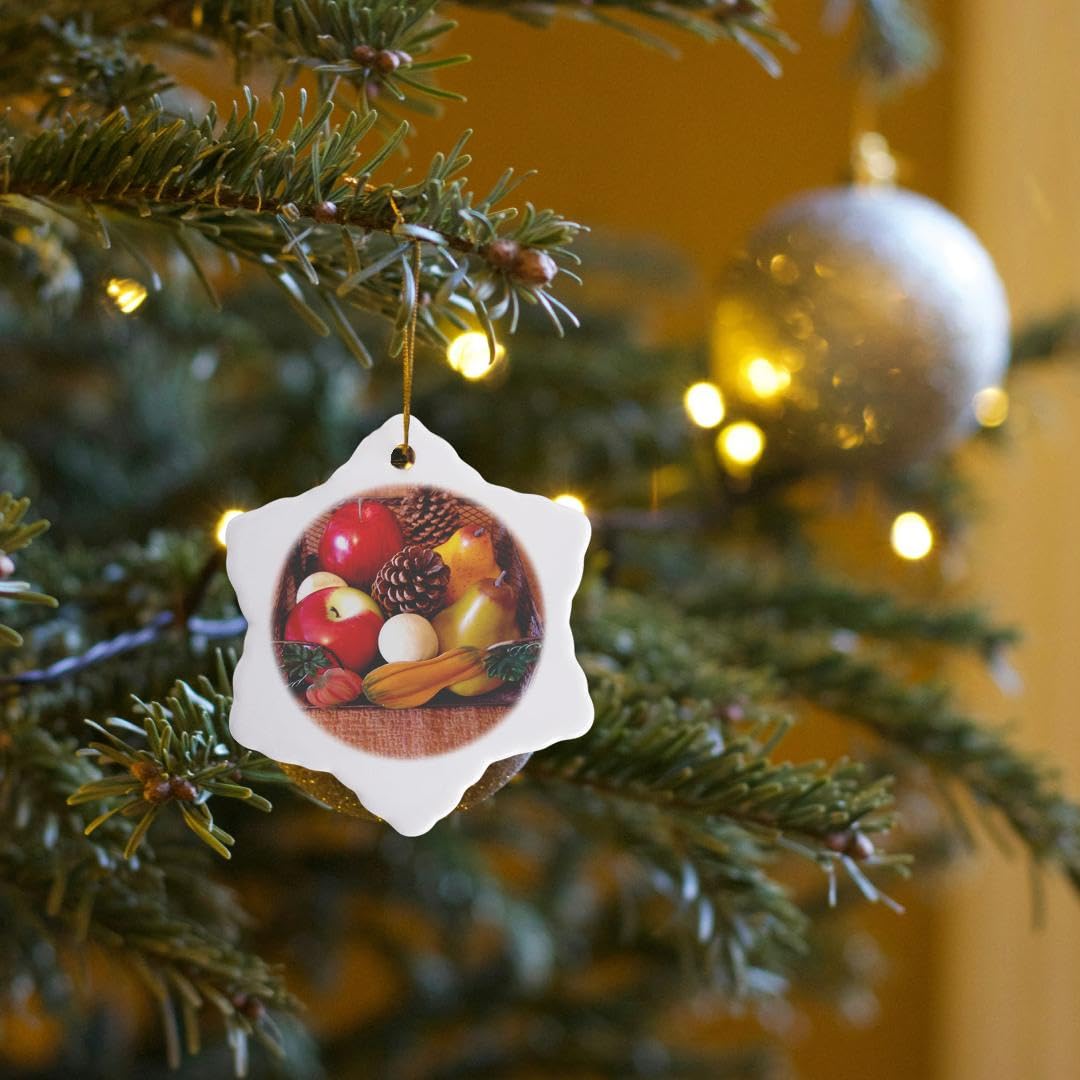 3-Inch Snowflake Porcelain Christmas Ornament - Fall Fruit Basket Design by 3dRose LLC - Perfect for Holiday Tree Decorations, Gift Giving & Winter Home Decor