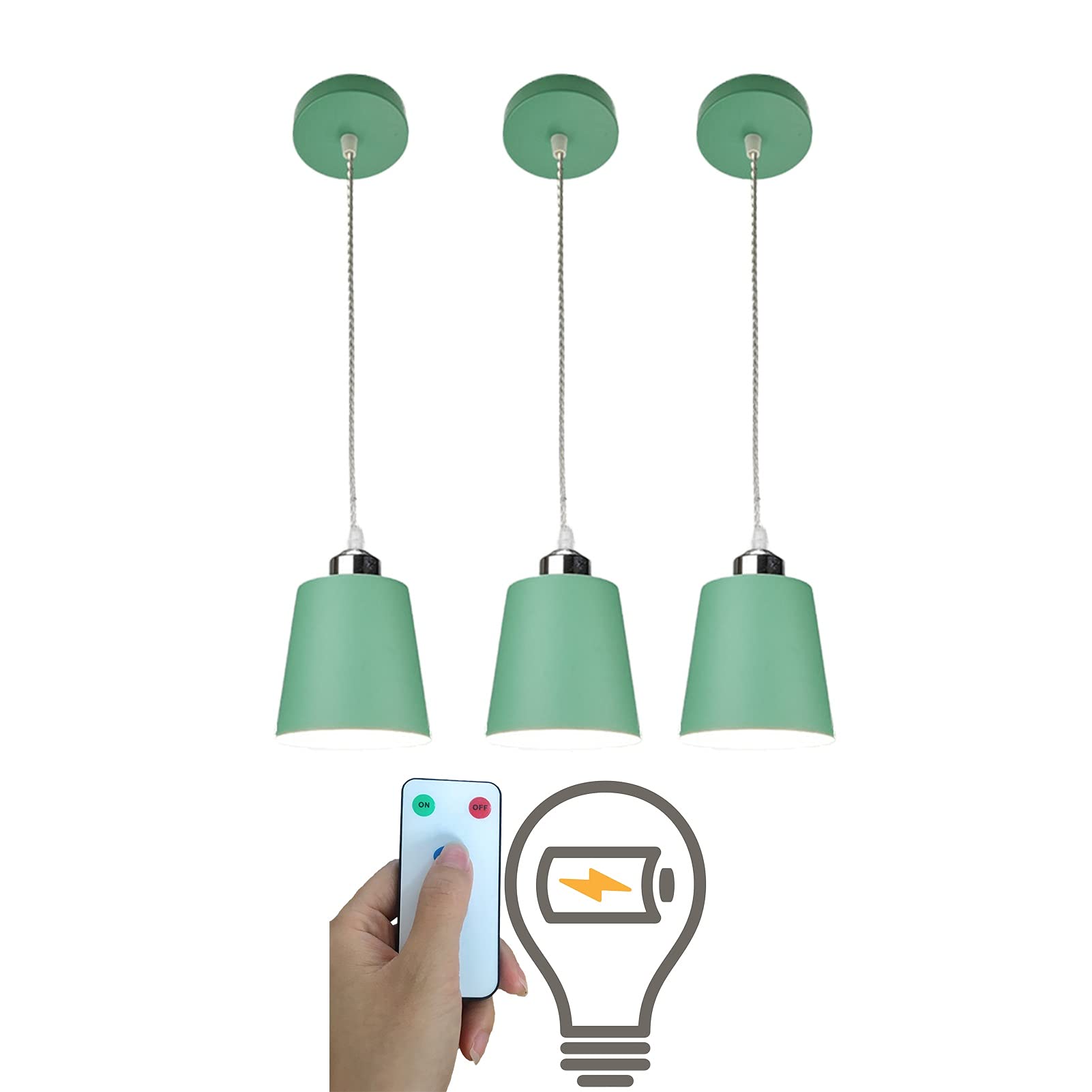 3 Pack Modern Rechargeable LED Pendant Lights - Wireless Remote Control, Dimmable Battery Operated Hanging Ceiling Light Fixture for Kitchen Island, Dining Room & Living Room | Perfect for Home Decor, Bedroom Lighting & Indoor Ambiance