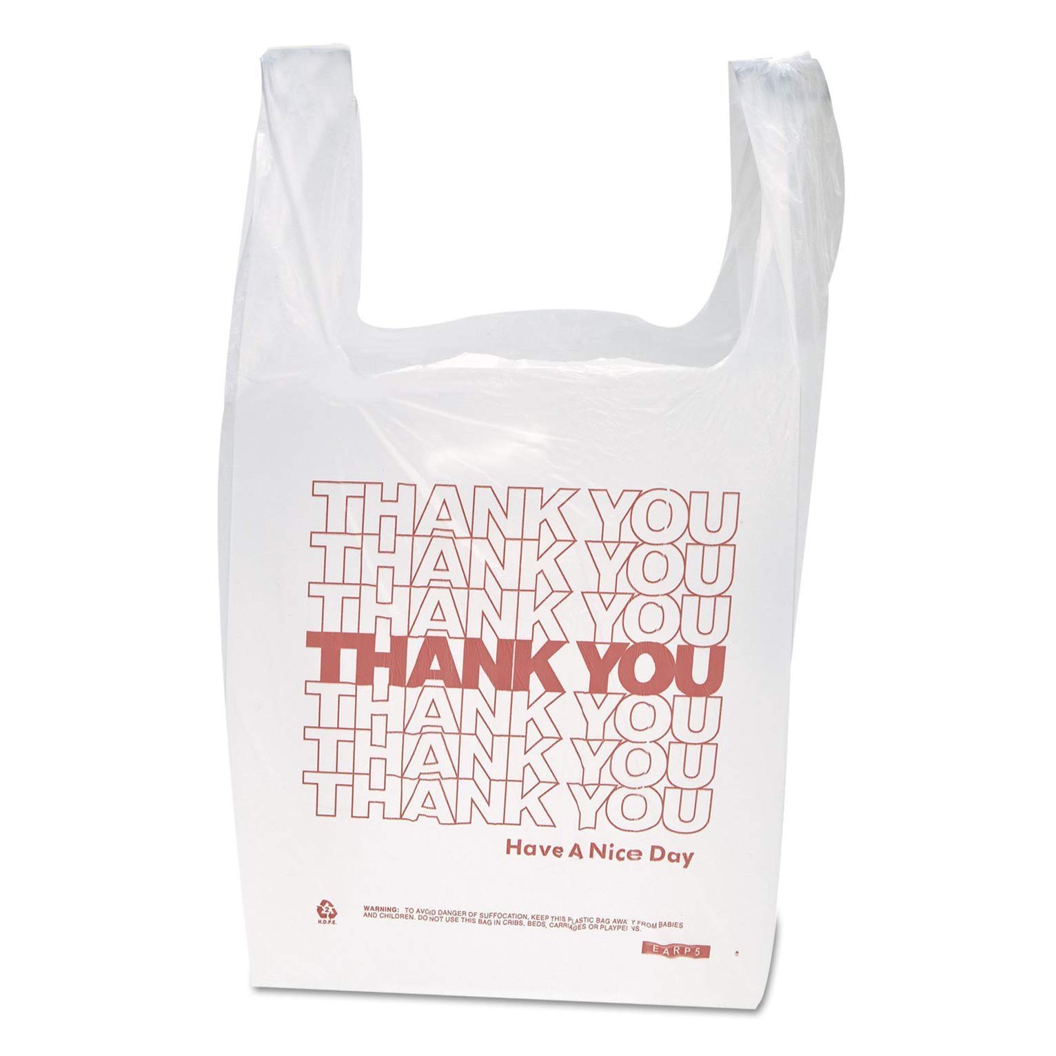 Inteplast T-Sack Group THW1VAL White Polyethylene Thank You Handled T-Shirt Bags - 11.5