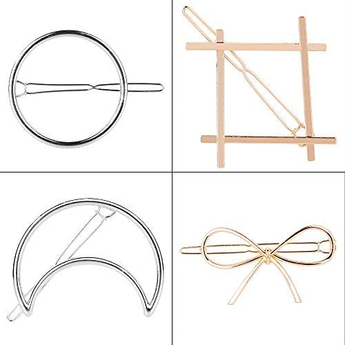 Trendy Hair Clips for Women & Girls - 4 Pack Gold & Silver Hairpins with Circle, Triangle, Moon & Infinity Designs - Perfect for Parties, Weddings & Everyday Styling