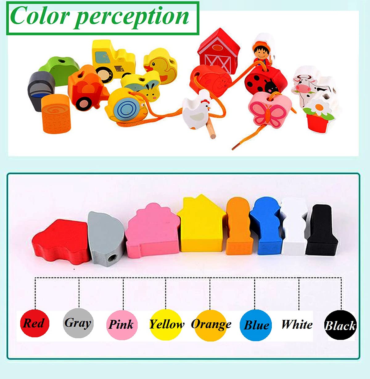 Farm Animal Lacing Toy Set - 16pcs Wooden Beads for Toddlers - Early Learning & Fine Motor Skills Development