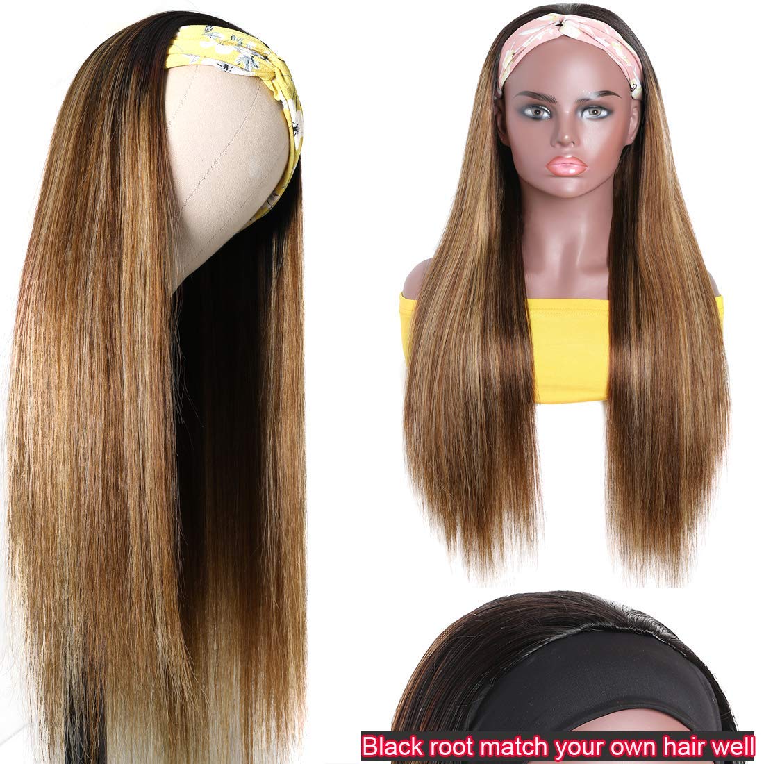 Headband Wig for Black Women - Straight Human Hair Wigs with No Lace Front | Brazilian Virgin Hair Machine Made Wigs OT30 (26 Inches) - Perfect for Daily Wear, Parties & Special Occasions