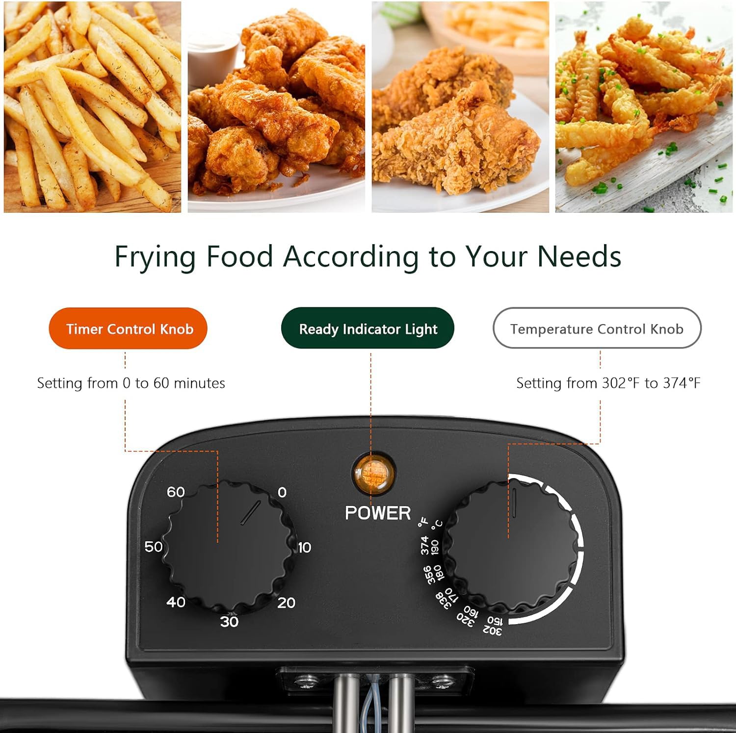 ARLIME 5.3 Qt/5L Electric Deep Fryer with 2 Baskets - Adjustable Temperature & Timer, Removable Oil Container & View Window Lid - Stainless Steel Home Kitchen Appliance for Frying Chicken, Fish, French Fries & Donuts - Perfect for Family Gatherings & Restaurant-Style Cooking
