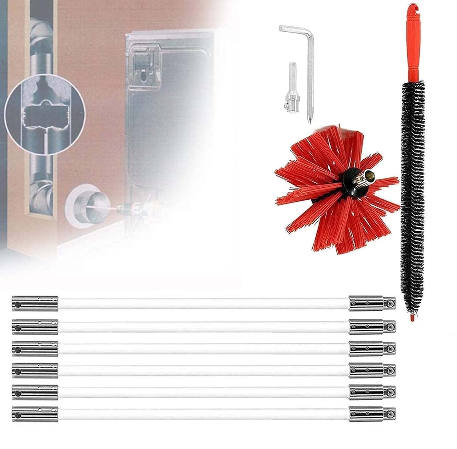 QDY Chimney Cleaning Brush Kit - 6/9/12/15 Rods Fireplace & Dryer Vent Cleaning Set with Extendable 610mm Rods | Professional Duct Sweeping Tools for Home Maintenance & Fireplace Safety