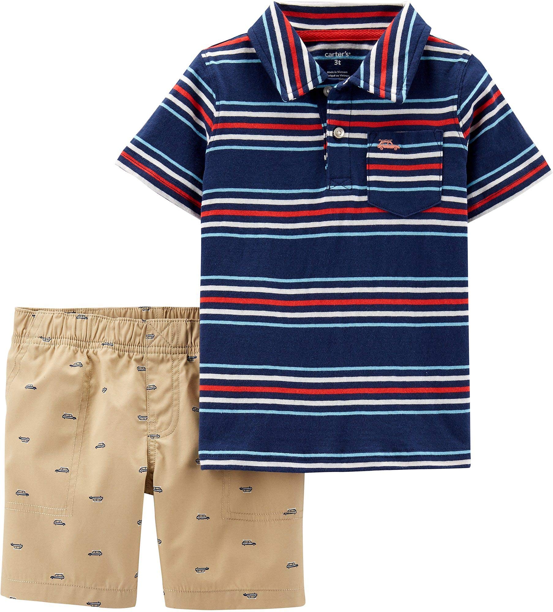 Carters Baby Boys Striped Beach Wagon Shorts Set - 3 Month Navy Blue & Multi Color - Perfect for Summer Outings, Beach Trips & Casual Playdates