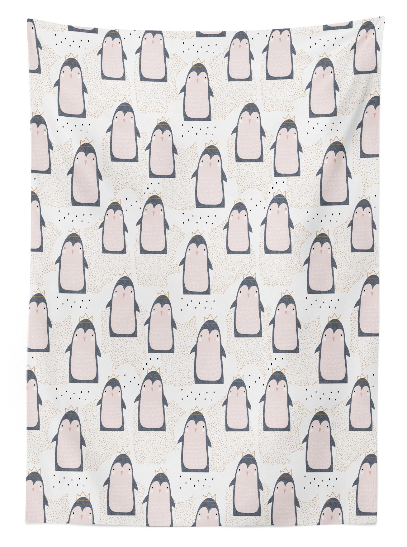 Ambesonne Penguin Print Outdoor Tablecloth - Pastel Cartoon Antarctic Animals on Dotted Background, Washable Waterproof Picnic Table Cover 58x120 Inches Grey Pink - Perfect for BBQs, Garden Parties & Beach Outings