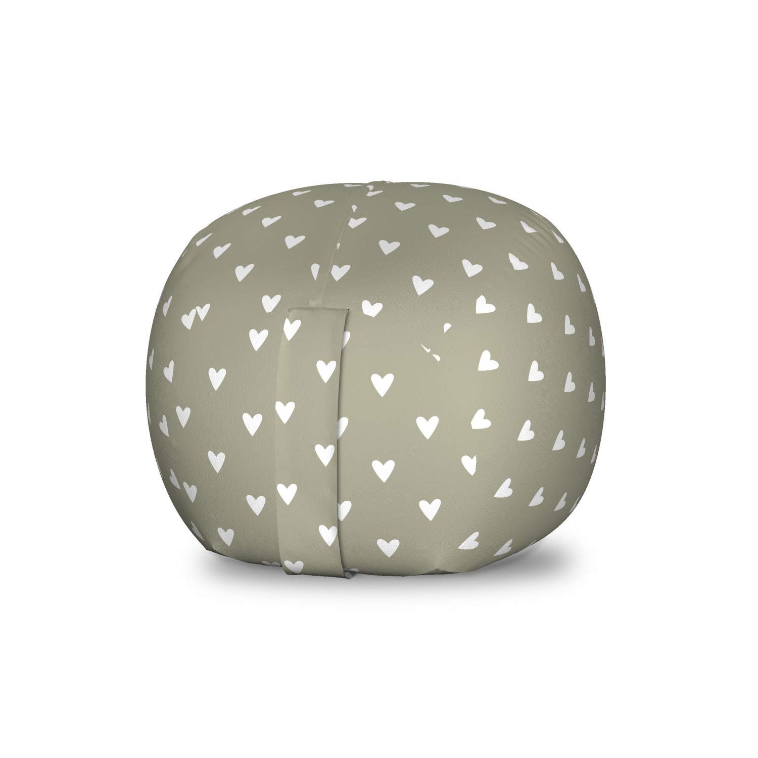 Ambesonne Romantic Storage Toy Bag Chair - I Love You Theme with Hearts for Birthday, Friendship & Romance - Washable Stuffed Animal Organizer (Small Size, Pale Sage Green & White) - Perfect for Kids' Room, Nursery & Gift Giving
