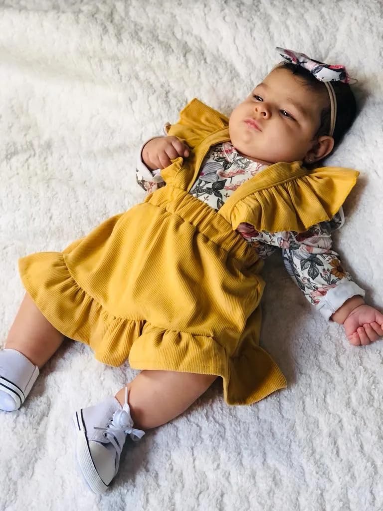 Newborn Baby Girl Clothes Set - Long Sleeve Floral Romper with Ruffle & A-Line Skirt Outfit | Cute Infant Dresses for Photoshoot, Birthday Party & Special Occasions