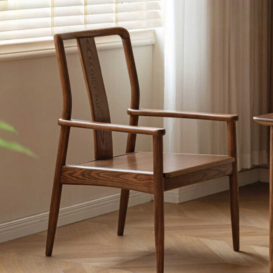 Premium Black Walnut & Ash Solid Wood Dining Armchair with Backrest - Elegant & Durable for Home, Restaurant, and Office Use