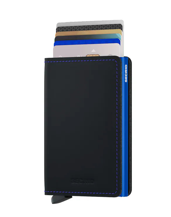 Secrid Slim Wallet - Matte Black & Blue RFID Blocking Minimalist Wallet for Men & Women | Perfect for Travel, Everyday Carry & Gift Giving