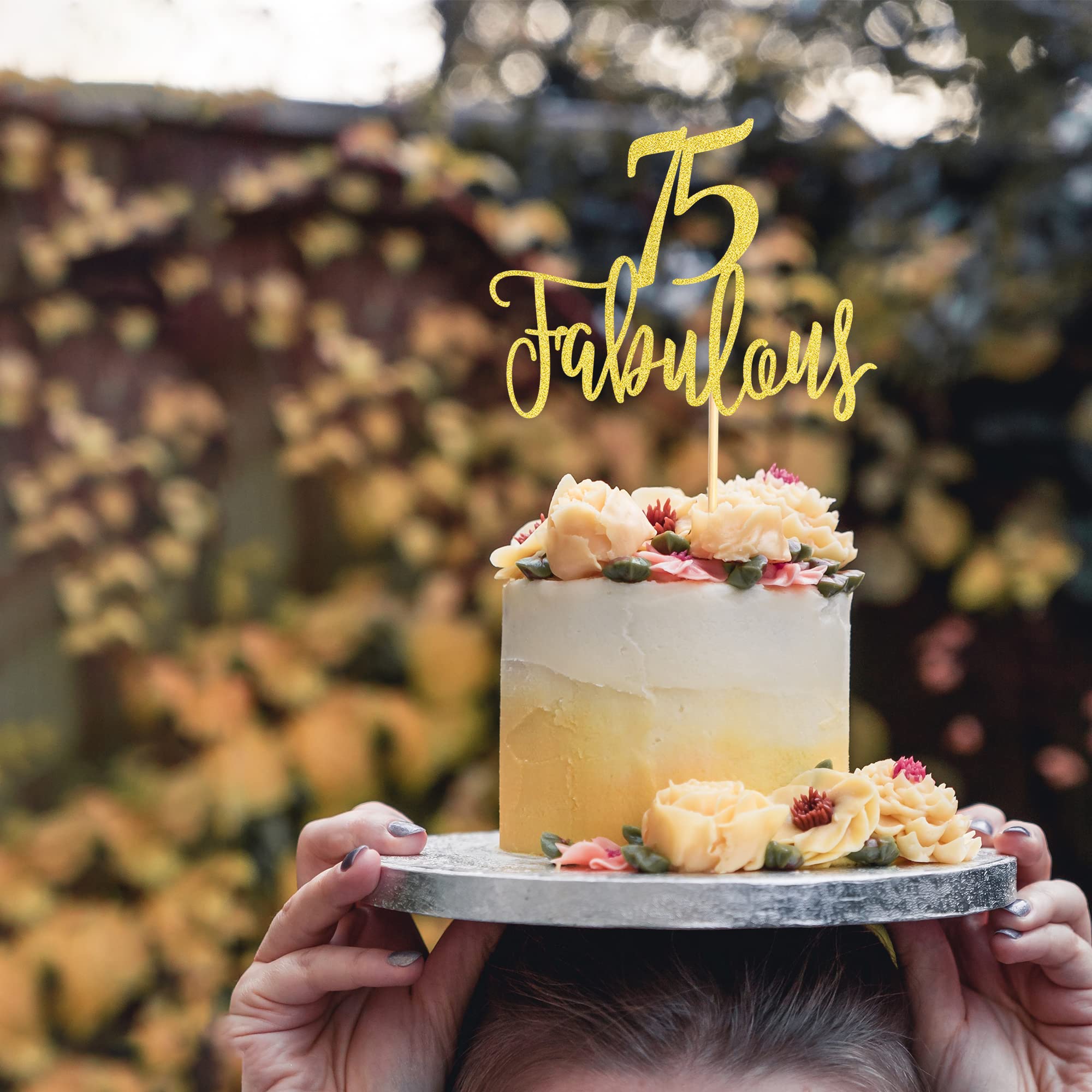 75 & Fabulous Cake Topper - Gold Glitter Happy 75th Birthday Cake Decoration for Anniversary Party Supplies | Perfect for Milestone Celebrations, Retirement Parties & Golden Jubilee Events
