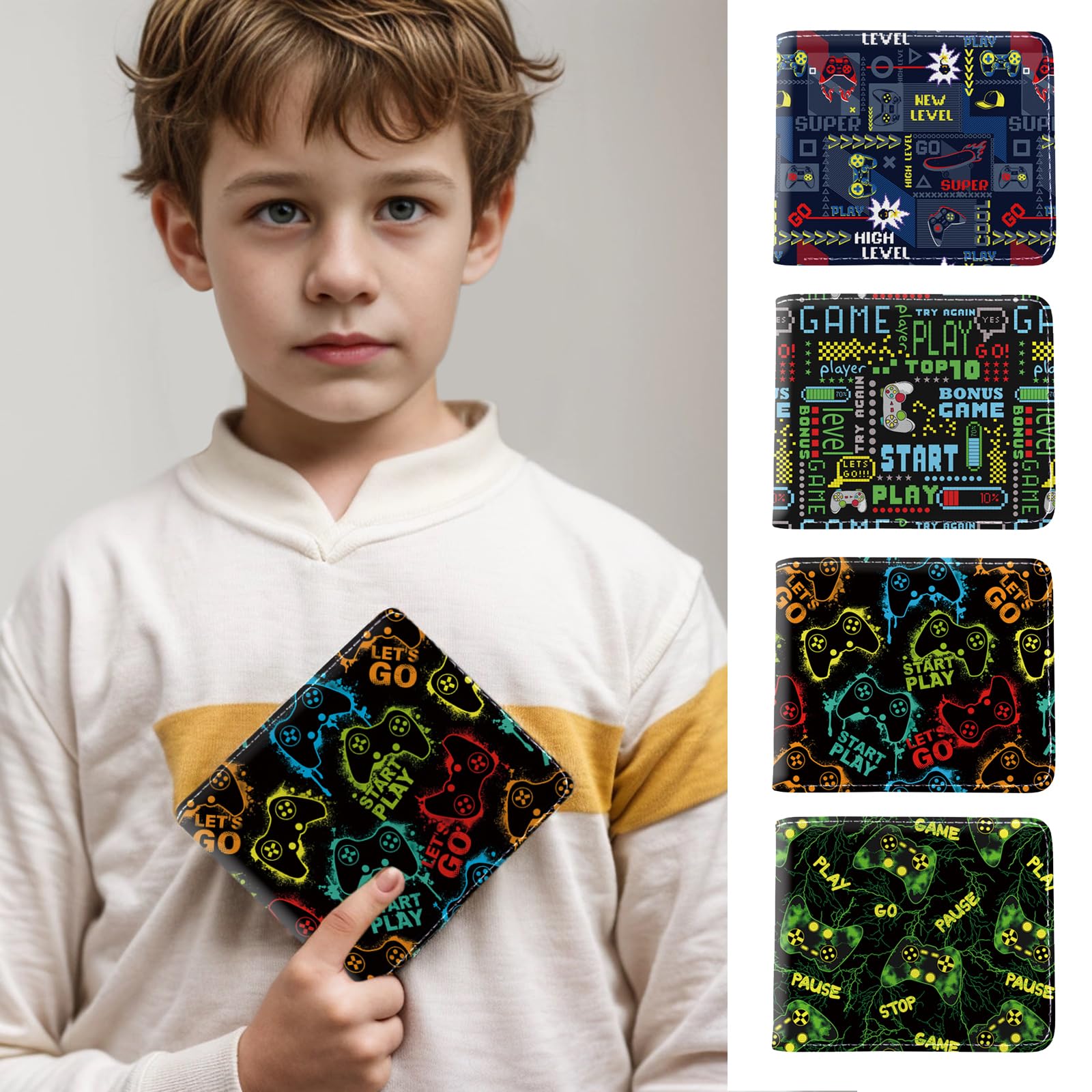 Premium Leather Gaming Wallet for Men & Teens - Slim Bi-Fold Game Card Holder with Coin Pocket - Perfect for Gamers, E-Sports Enthusiasts & Daily Use - Ideal for Carrying Credit Cards, IDs & Gaming Accessories (Game-Earphone Design)