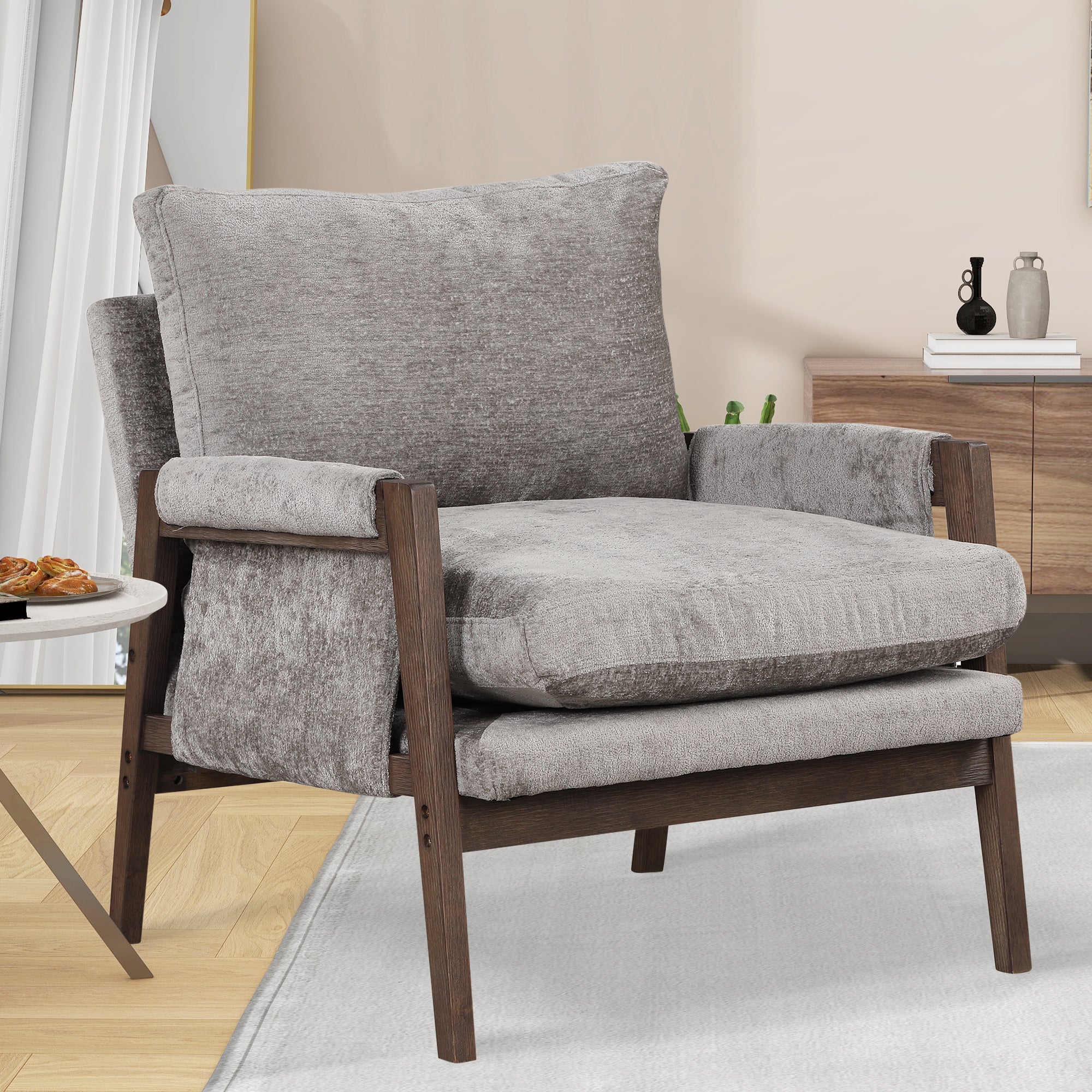 Kelly Mid Century Modern Velvet Accent Armchair - Stylish Roundhill Furniture for Living Room, Bedroom & Office - Comfortable Lounge Chair for Home Decor
