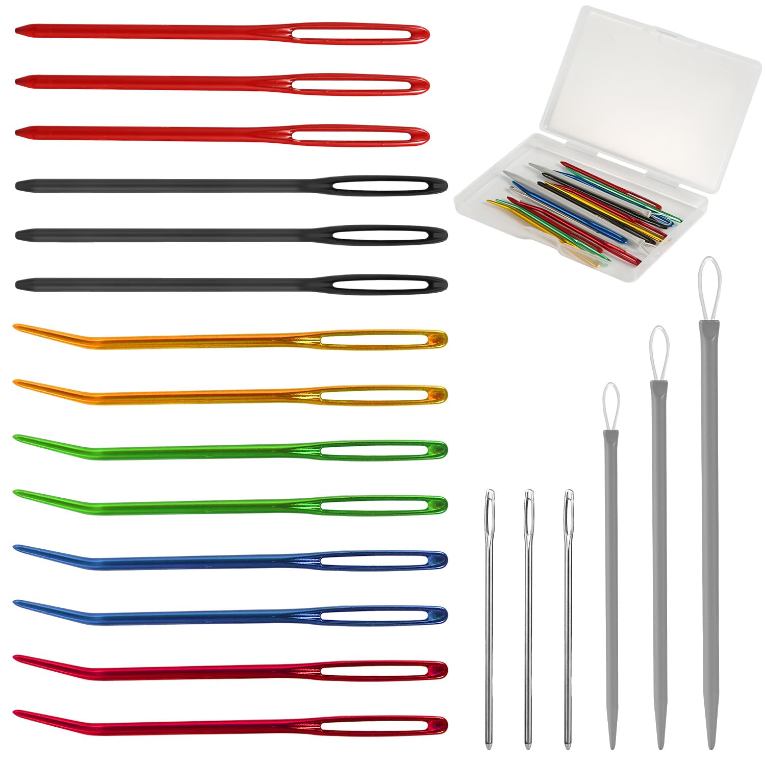 20pcs Large Eye Darning Needles - Stainless Steel & Aluminum Tapestry Needle Set with 2 Storage Cases for Crocheting, Knitting, Sewing & Embroidery - Perfect for DIY Crafts, Quilting, and Fabric Repair Projects