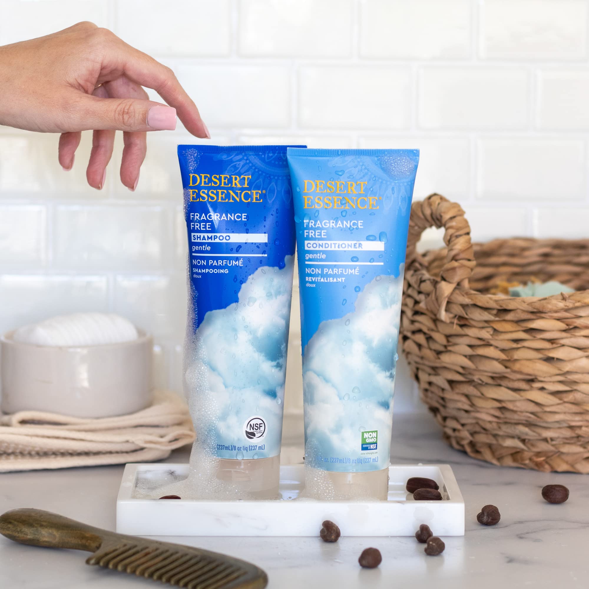Desert Essence Fragrance Free Conditioner - Pure & Natural Hair Care - 8 Fl Oz (Pack of 2) - Gloss, Shine, Smooth & Soften Hair - No Oil Residue - Enriched with Antioxidants, Green Tea, Jojoba Oil & Vitamin B5 - Perfect for Daily Hair Hydration & Repair - Ideal for Sensitive Scalp & All Hair Types