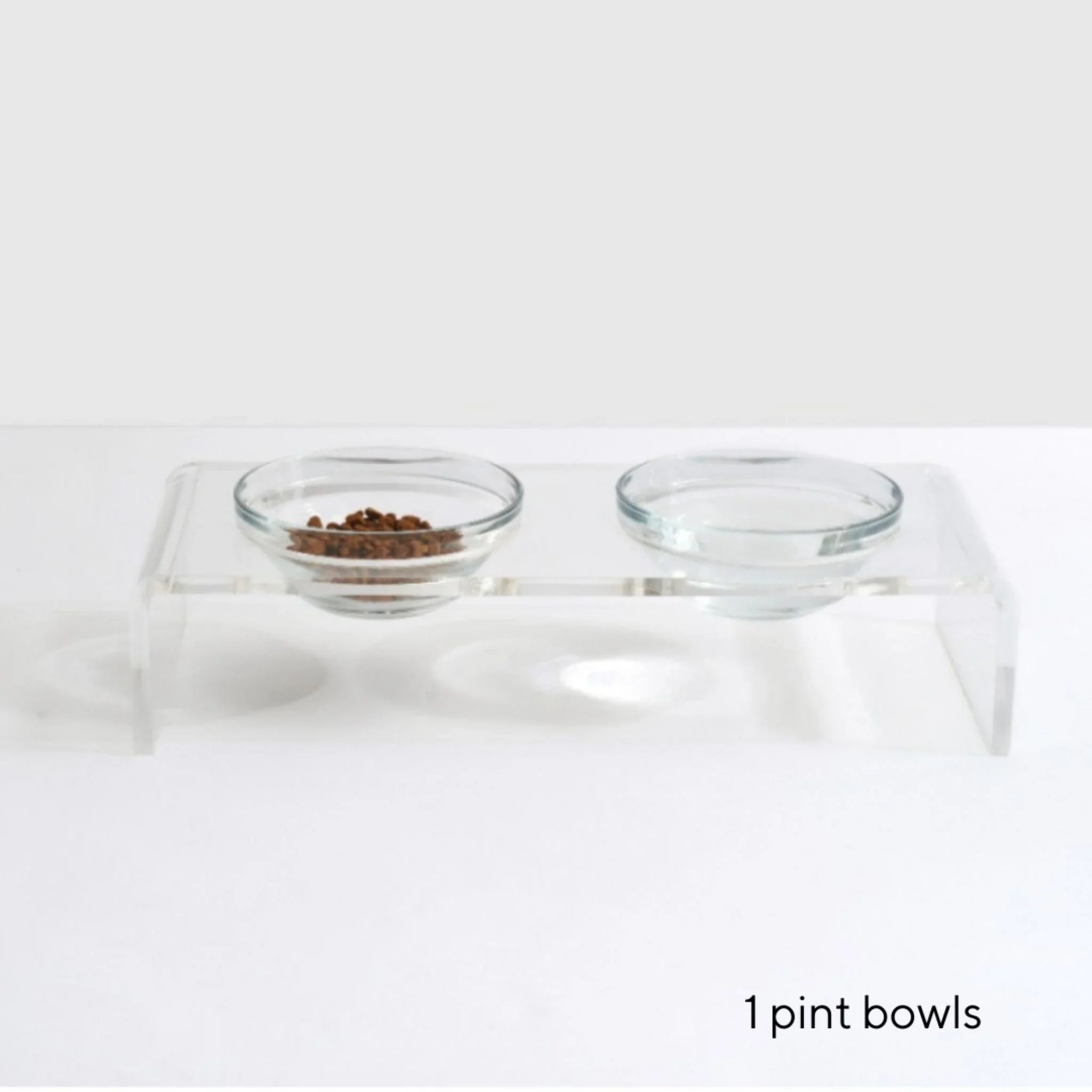 Clear Double Dog Bowl Feeder with 1 Pint Glass Bowls - Non-Slip Pet Food and Water Dish for Small to Medium Dogs - Perfect for Home, Kitchen, or Travel Use
