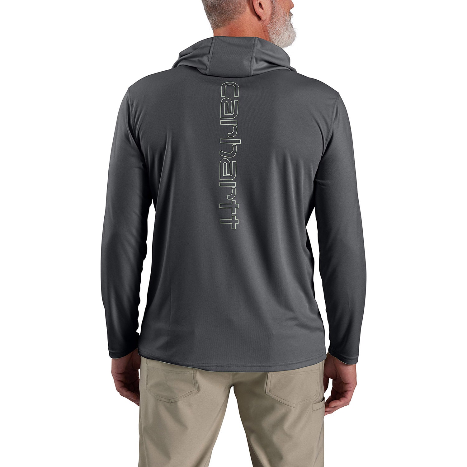 Carhartt Men's Force Sun Defender Hooded Logo Long Sleeve T-Shirt - UPF 50+ Sun Protection, Moisture Wicking Work Shirt for Outdoor Activities, Hiking & Construction