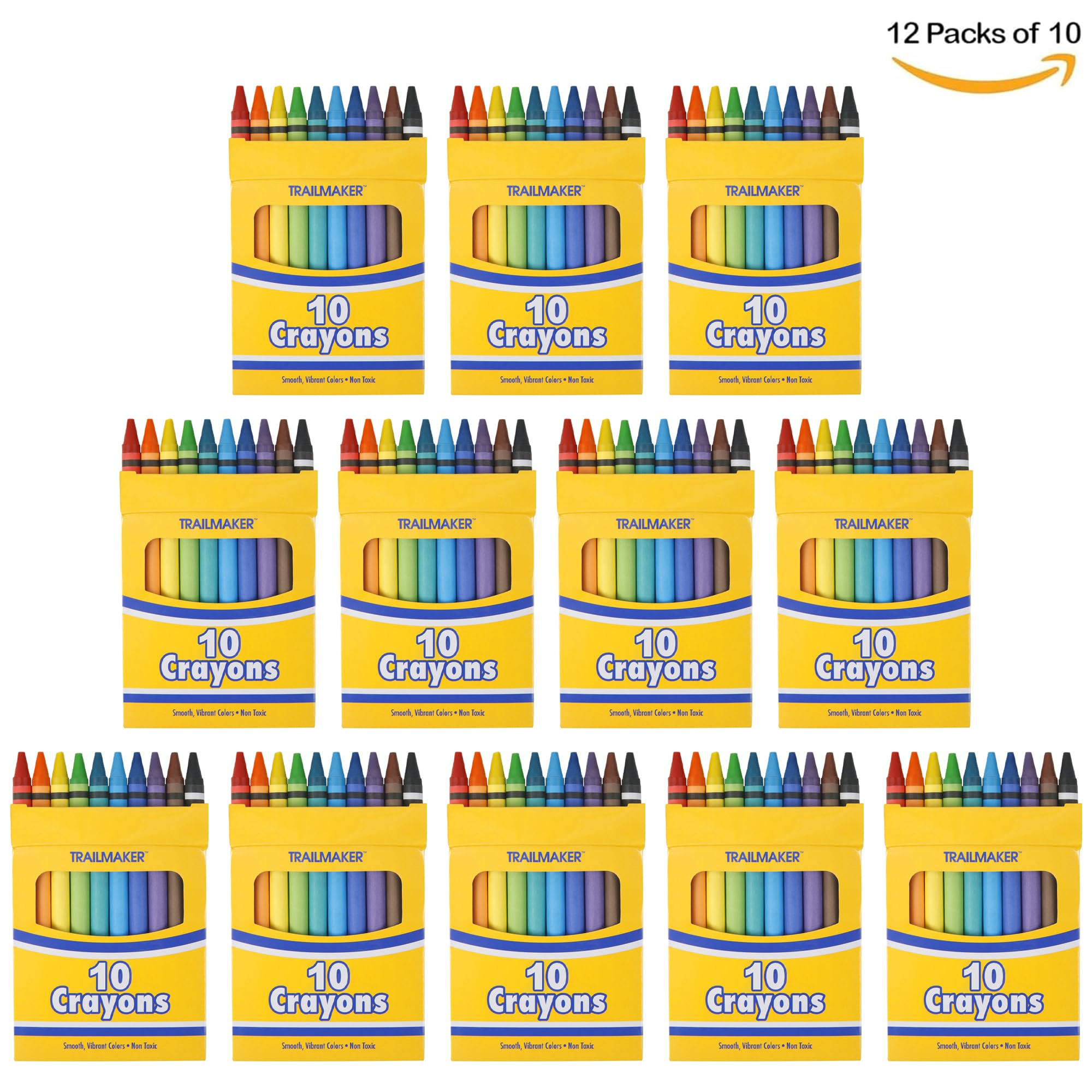 100-Pack Bulk Crayons for Kids - Bright Wax Coloring Crayons (10 Per Box) - Perfect for Classroom Art Supplies, Birthday Party Favors & Kids' Creative Activities