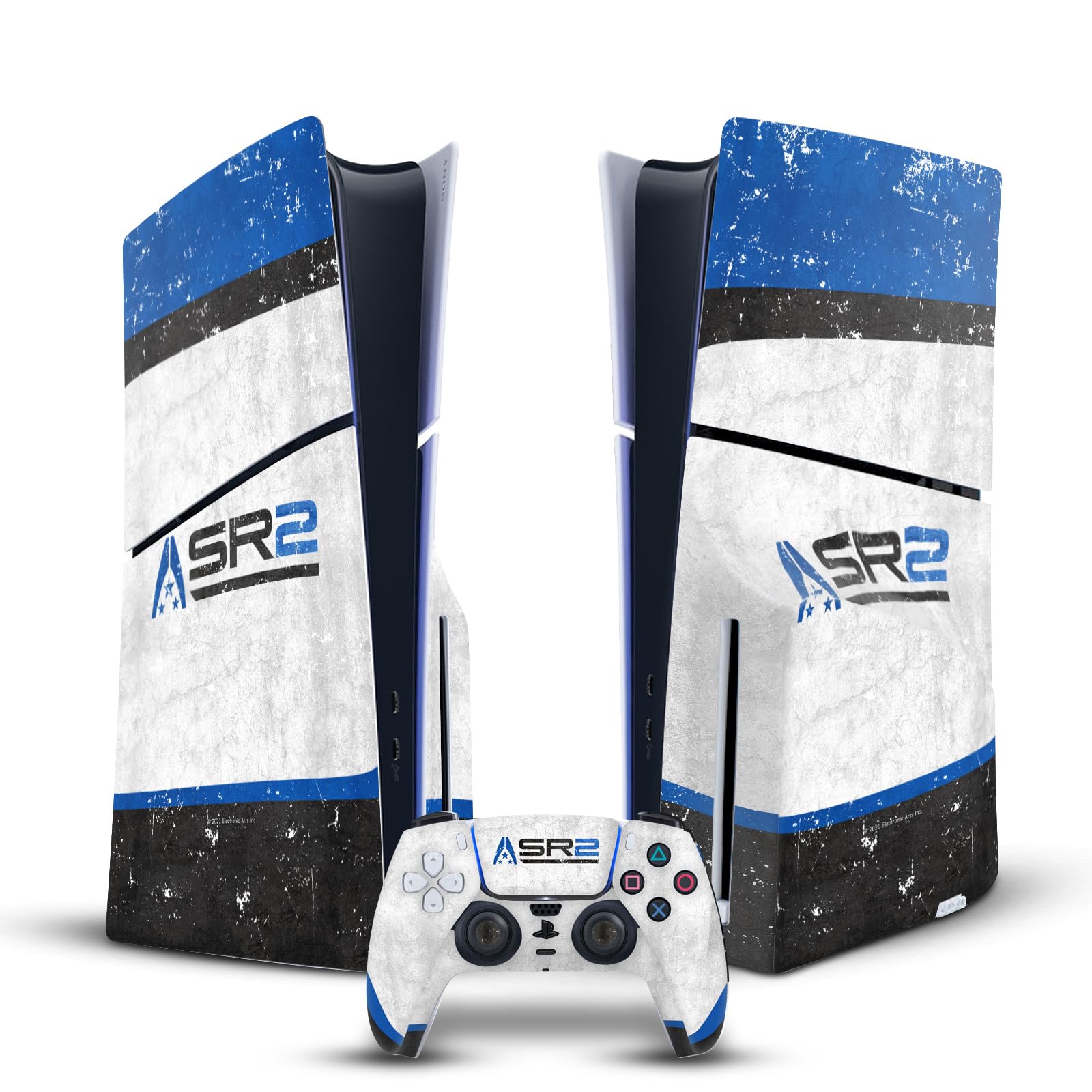Official EA Bioware Mass Effect SR2 Normandy Vinyl Sticker Set - 3 Badges & Logos for Sony PS5 Slim/PRO Disc Console & DualSense Controller - Gaming Skin Decal for Customization - Perfect for Gaming Setups & Collector Displays