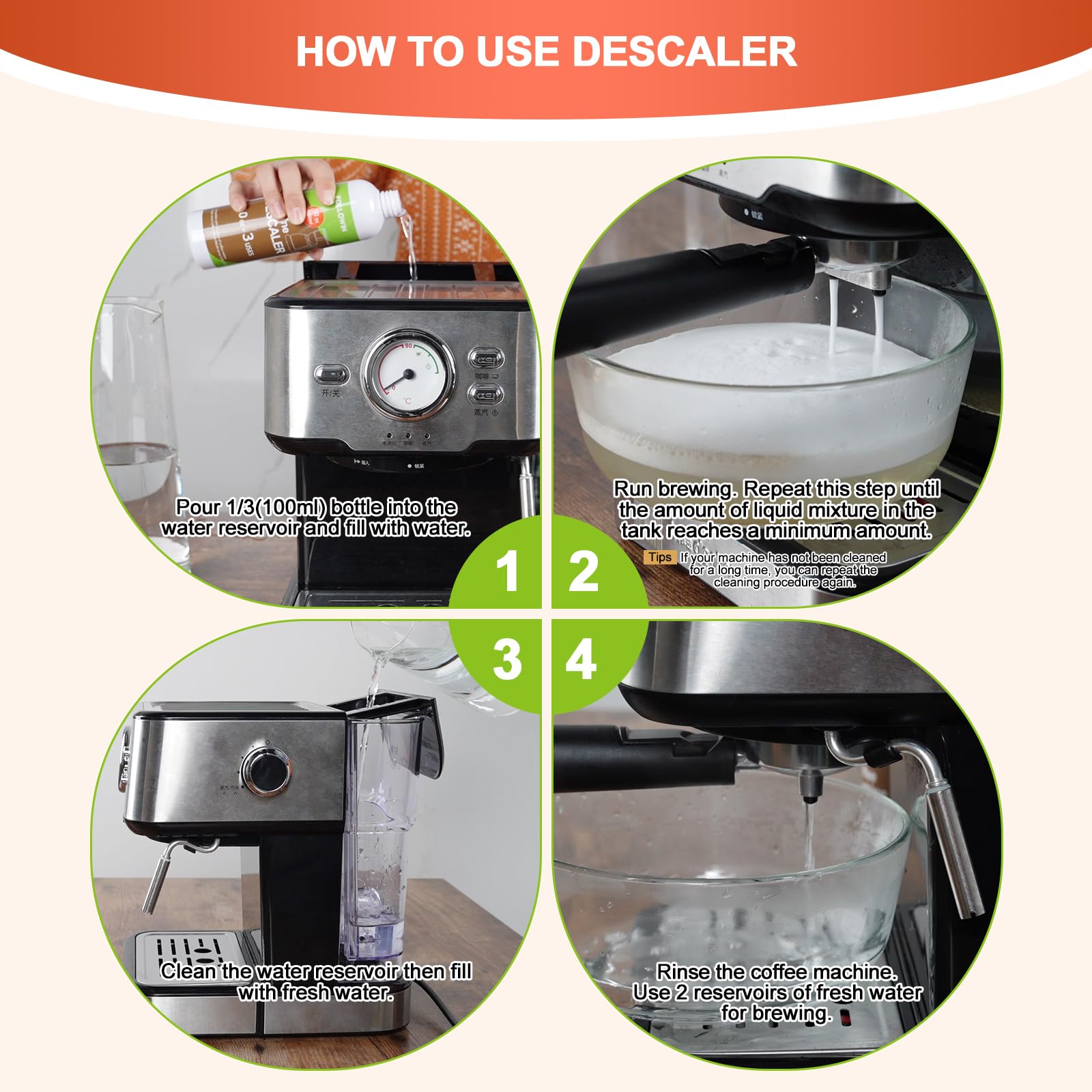 Premium Espresso Machine Cleaner & Descaler - 2 Pack (6 Uses) | Coffee Maker Cleaning Solution for Keurig, Nespresso & Drip Coffee Machines | Perfect for Home & Office Use
