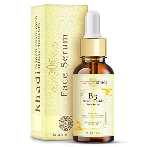 Khadi Niacinamide Vitamin B3 & B5 Face Serum - Brightens Skin, Reduces Dark Spots & Hyperpigmentation, Sun Damage Protection - 30ml - Perfect for Daily Skincare Routine & Anti-Aging Treatment