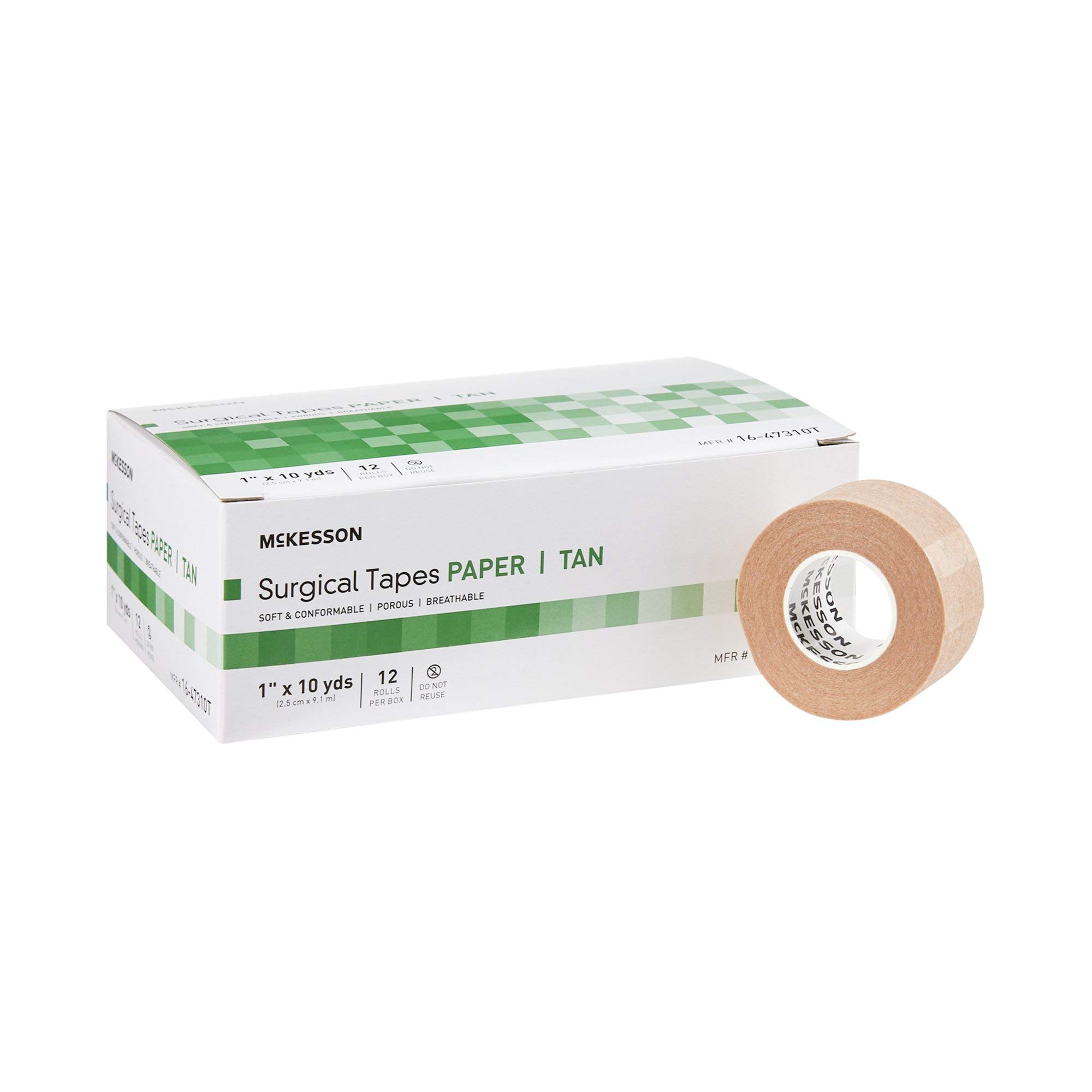 McKesson Non-Sterile Breathable Paper Surgical Tape - 1 Inch x 10 Yards, 12 Rolls per Pack (12 Packs, 144 Total) - Ideal for First Aid, Wound Care & Medical Bandage Securing