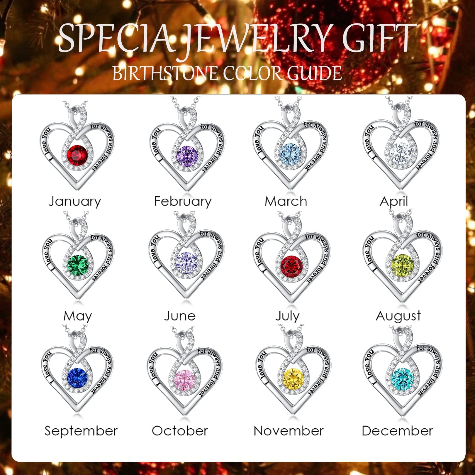 925 Sterling Silver Infinity Heart Birthstone Necklace for Women - Personalized I Love You Always Pendant, Anniversary & Birthday Gift for Her, Girlfriend, Wife | Perfect for Romantic Occasions & Special Moments