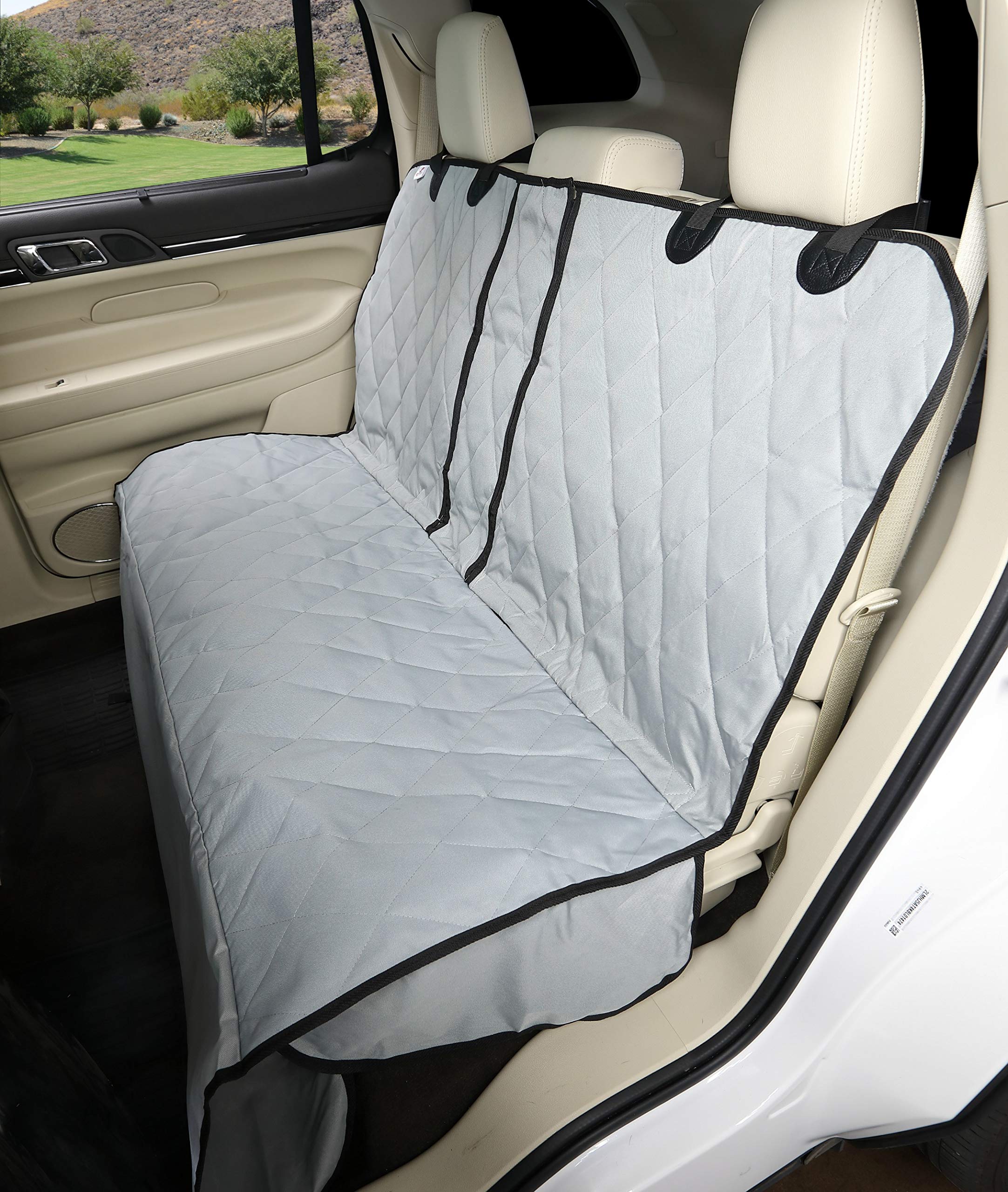 4Knines Heavy Duty Dog Seat Cover with Hammock for 60/40 Split Fold Down Rear Bench Seat - XL Grey Pet Car Seat Protector for Full Size Trucks & Large SUVs | Waterproof, Scratch Proof & Seat Belt Compatible | Perfect for Road Trips, Vet Visits & Outdoor Adventures
