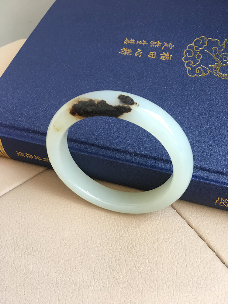 Natural Jade Bangle - Nephrite Jade Bracelet, 58.1mm Inner Diameter (NBE004) - Elegant Handmade Jewelry for Women, Perfect for Weddings, Gifts & Spiritual Healing