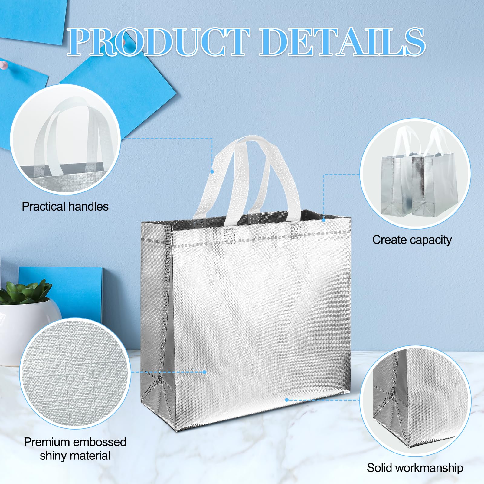 Eco-Friendly 60 Pack Reusable Tote Bags for Grocery Shopping - Premium Wedding Thank You Gift Bags for Bridesmaids (Gold, Rose Gold, Silver) - Perfect for Bridal Showers, Parties & Sustainable Shopping