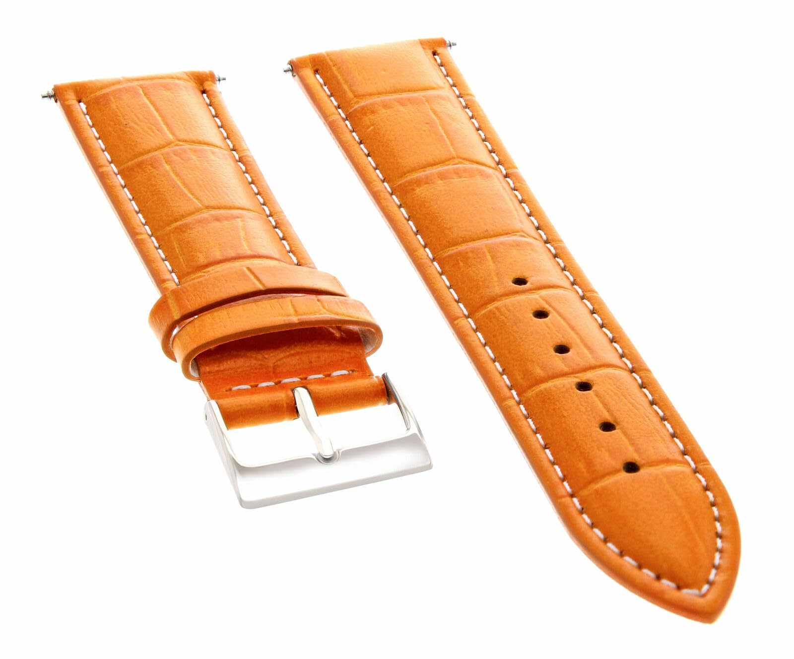 19mm Genuine Leather Watch Band Strap for IWC Pilot Portuguese - Orange with White Stitching | Replacement Watch Strap for Men's Watches | Perfect for Business, Casual & Dress Occasions