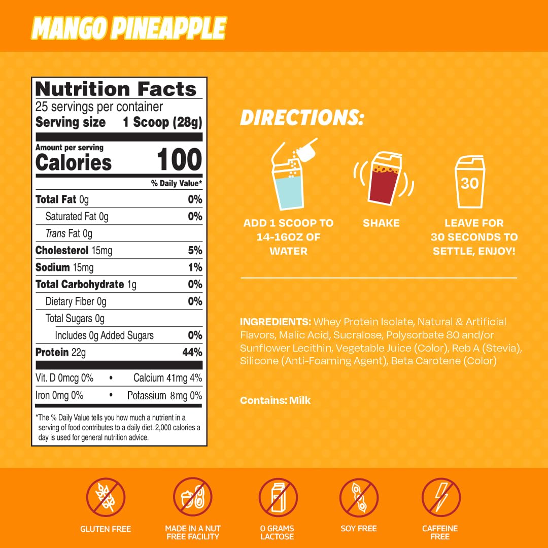 SEEQ Clear Whey Isolate Protein Powder - Mango Pineapple Flavor, 25 Servings, 22g Protein, 0g Lactose, Sugar-Free, Keto-Friendly, Soy-Free - Juice-Like Taste for Post-Workout Recovery & Muscle Growth - Perfect for Gym, Fitness & Healthy Lifestyle