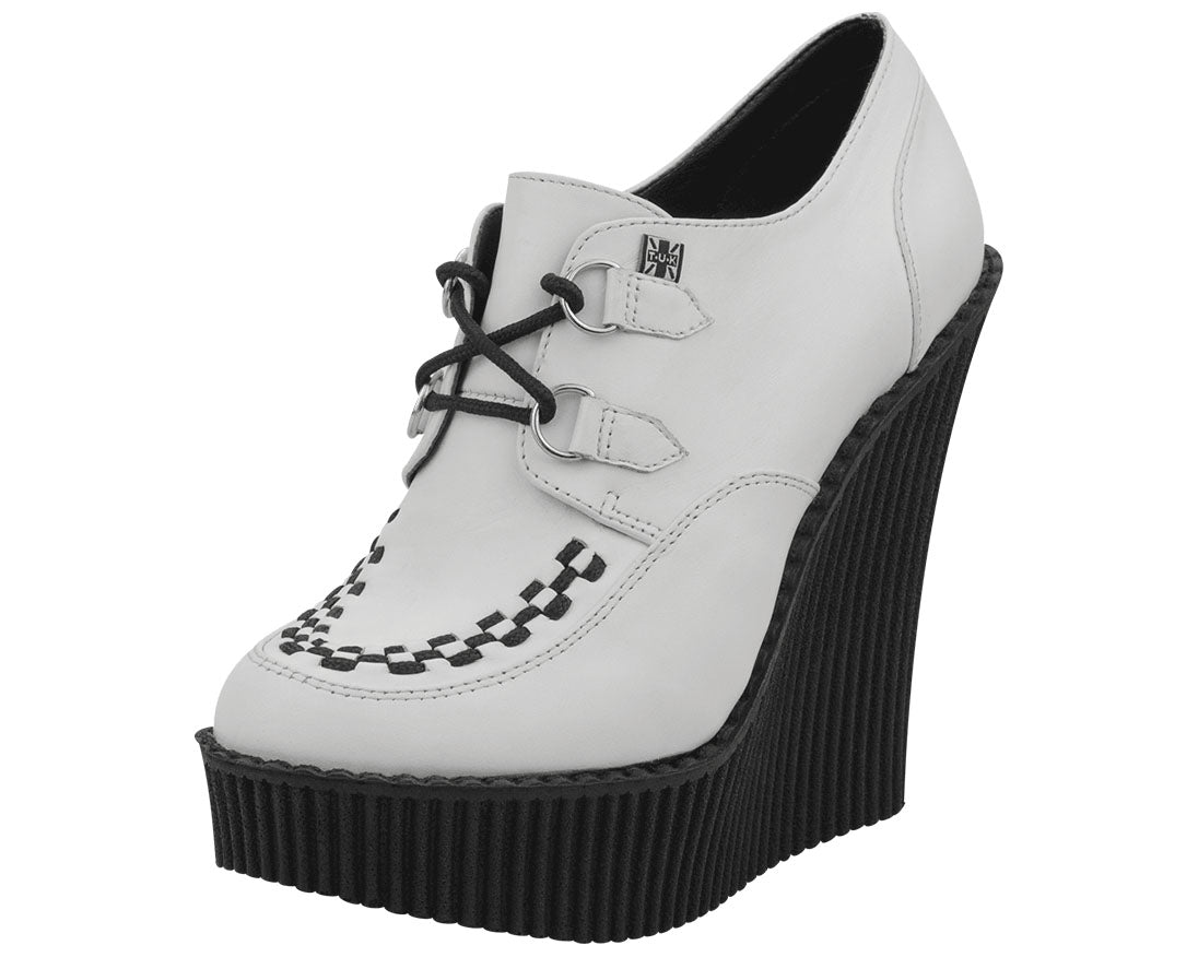 T.U.K White Leather Creeper Wedge Shoes for Women - Vintage Punk Rock Style Platform Boots for Concerts, Night Out & Gothic Fashion