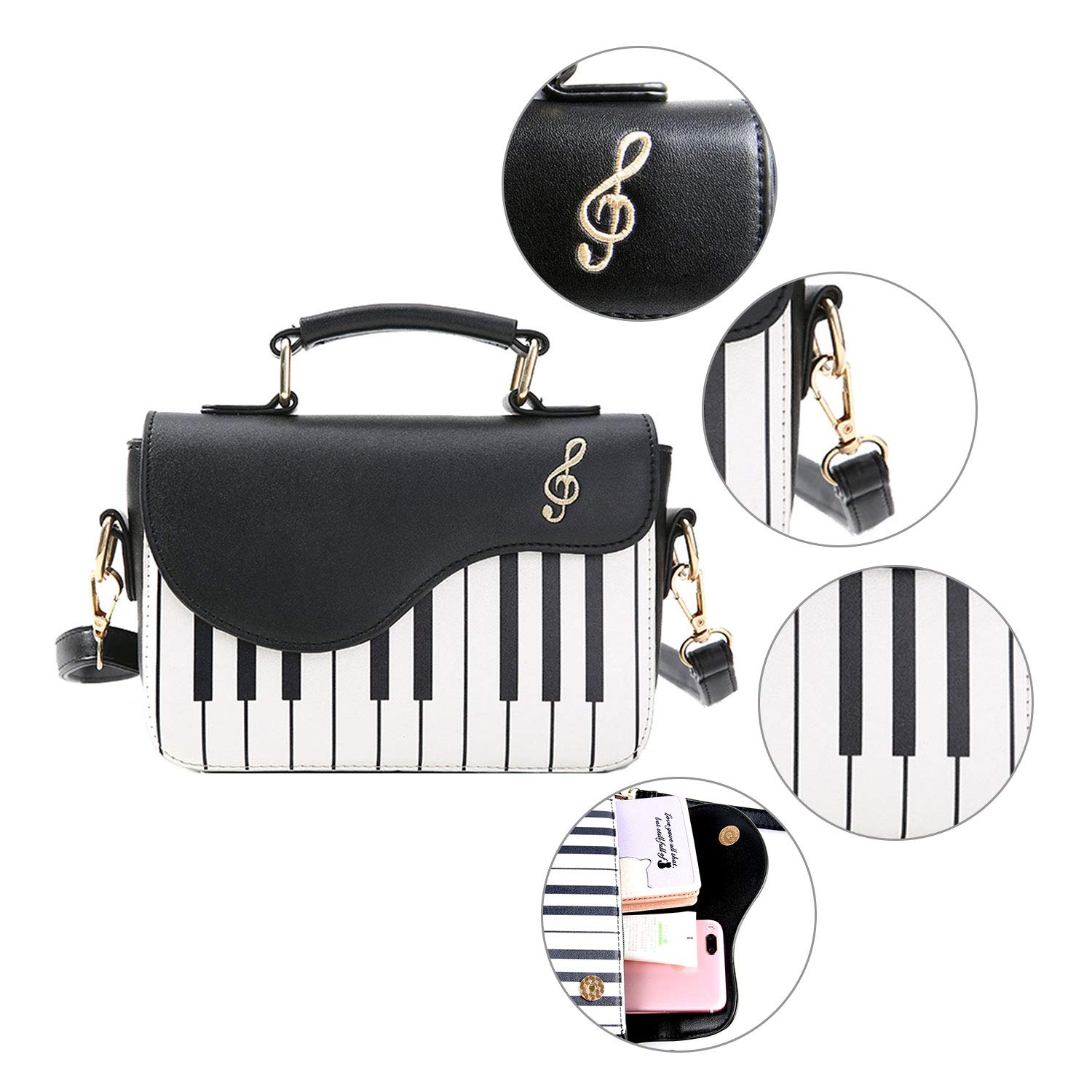 Women's Piano Guitar Shape Crossbody Purse - Music Themed Small Shoulder Bag & Tote for Concerts, Parties & Music Lovers | Stylish & Functional Accessory