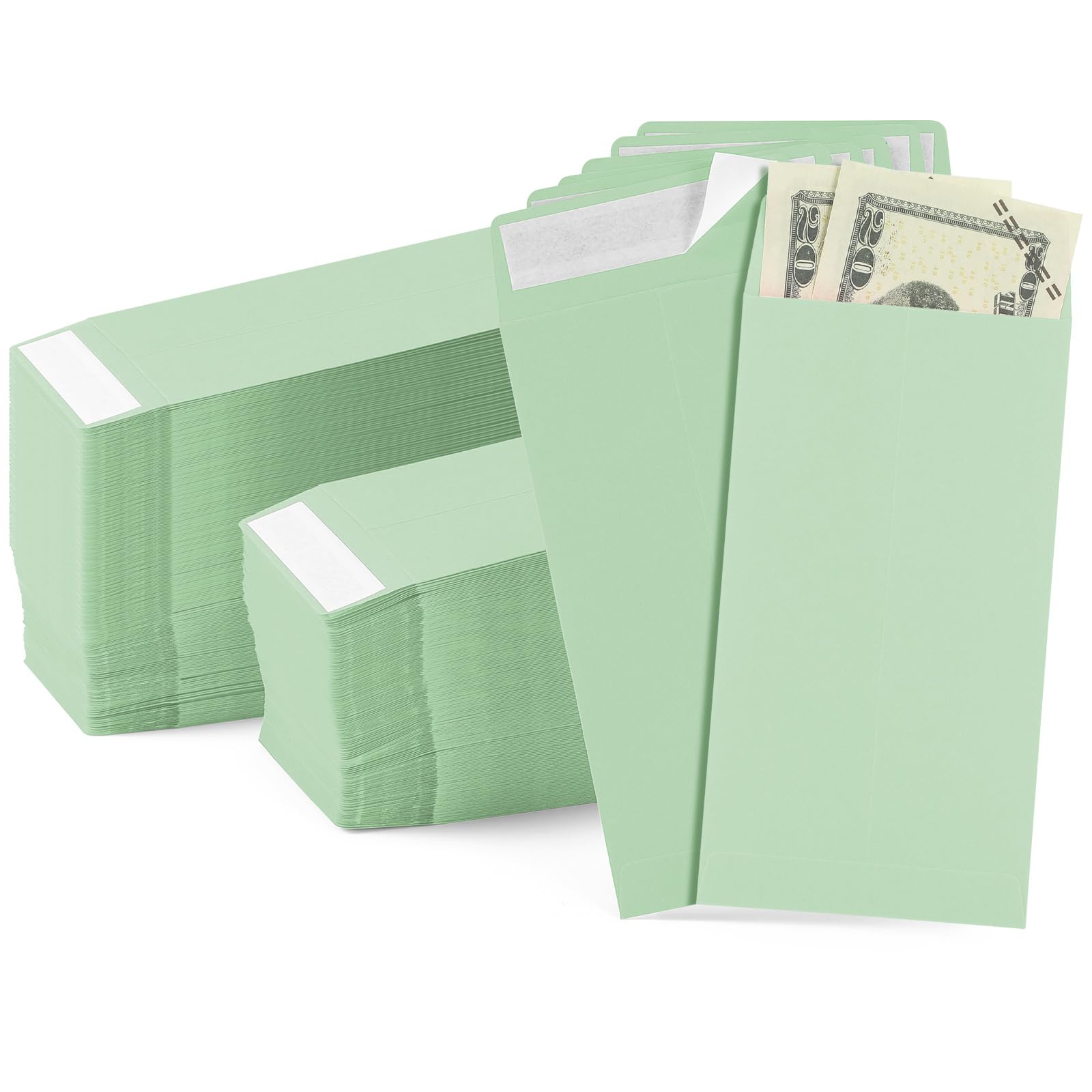 Fulmoon 500 Pcs Cash Envelopes Bulk - 110 GSM Money Saving Envelopes with Gummed Flap for Budgeting, Coin Storage & Gift Cards (3.5x6.5 Inch, Light Green) - Perfect for Cash Challenges, Wedding Cards & Office Organization