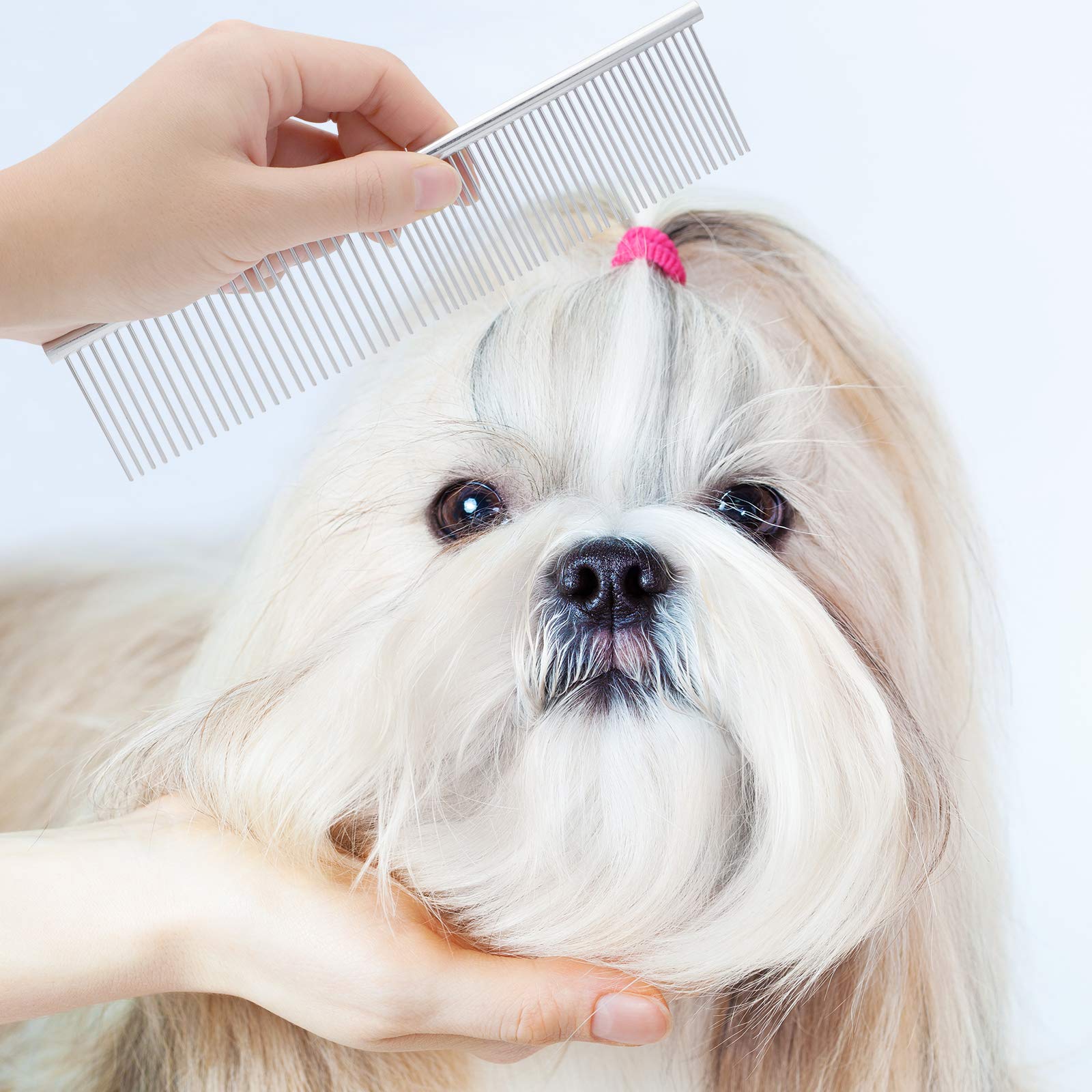 Premium 2-in-1 Pet Grooming Comb Kit for Small Dogs & Puppies - Round Tooth Comb for Detangling & Tear Stain Remover - Perfect for Daily Grooming & Gentle Coat Care