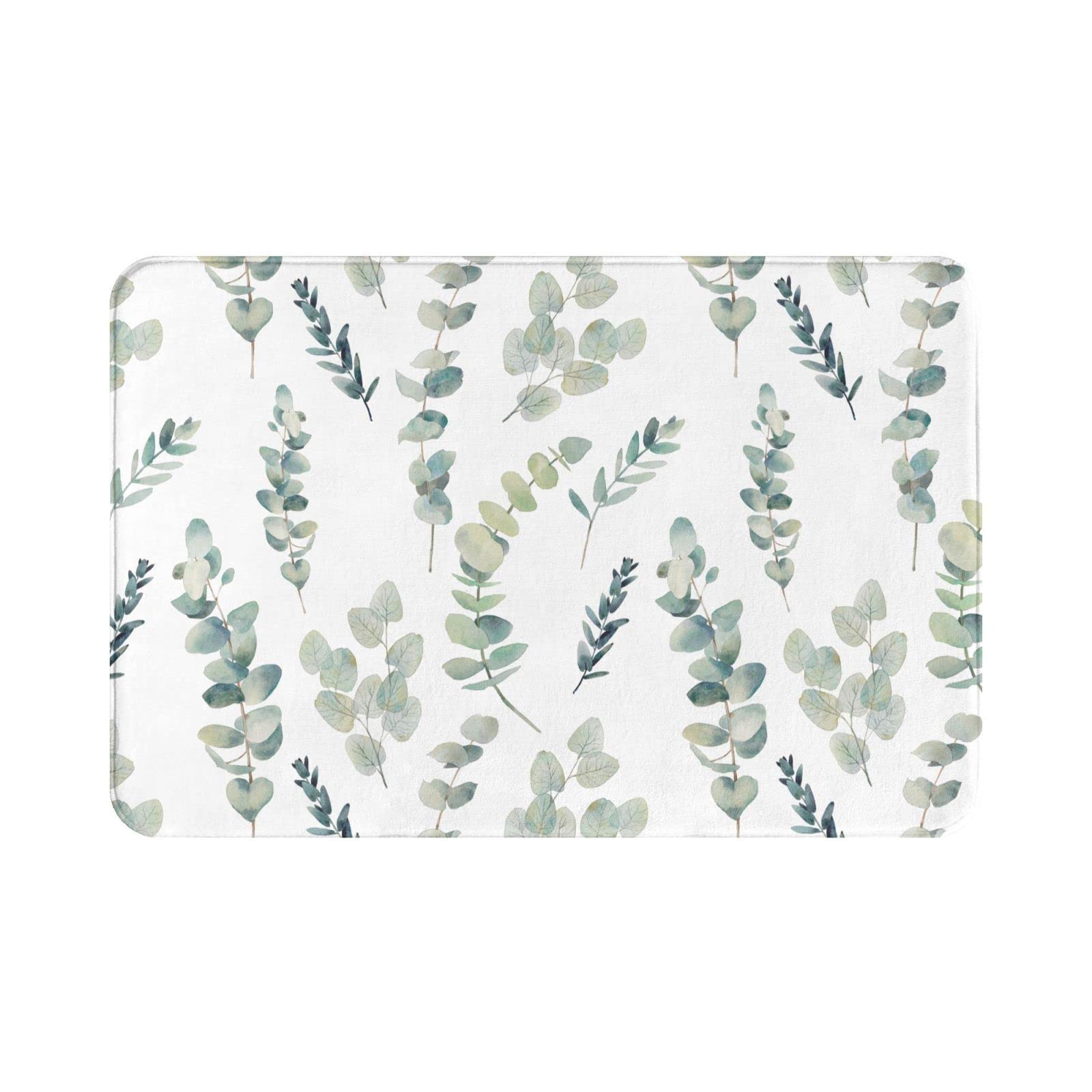 Non-Slip Watercolor Eucalyptus Doormat - 16x24 Inch Absorbent Bath Rug for Home Entrance, Kitchen & Outdoor Use | Hand-Drawn Seamless Pattern Carpet for Bathroom & High-Traffic Areas
